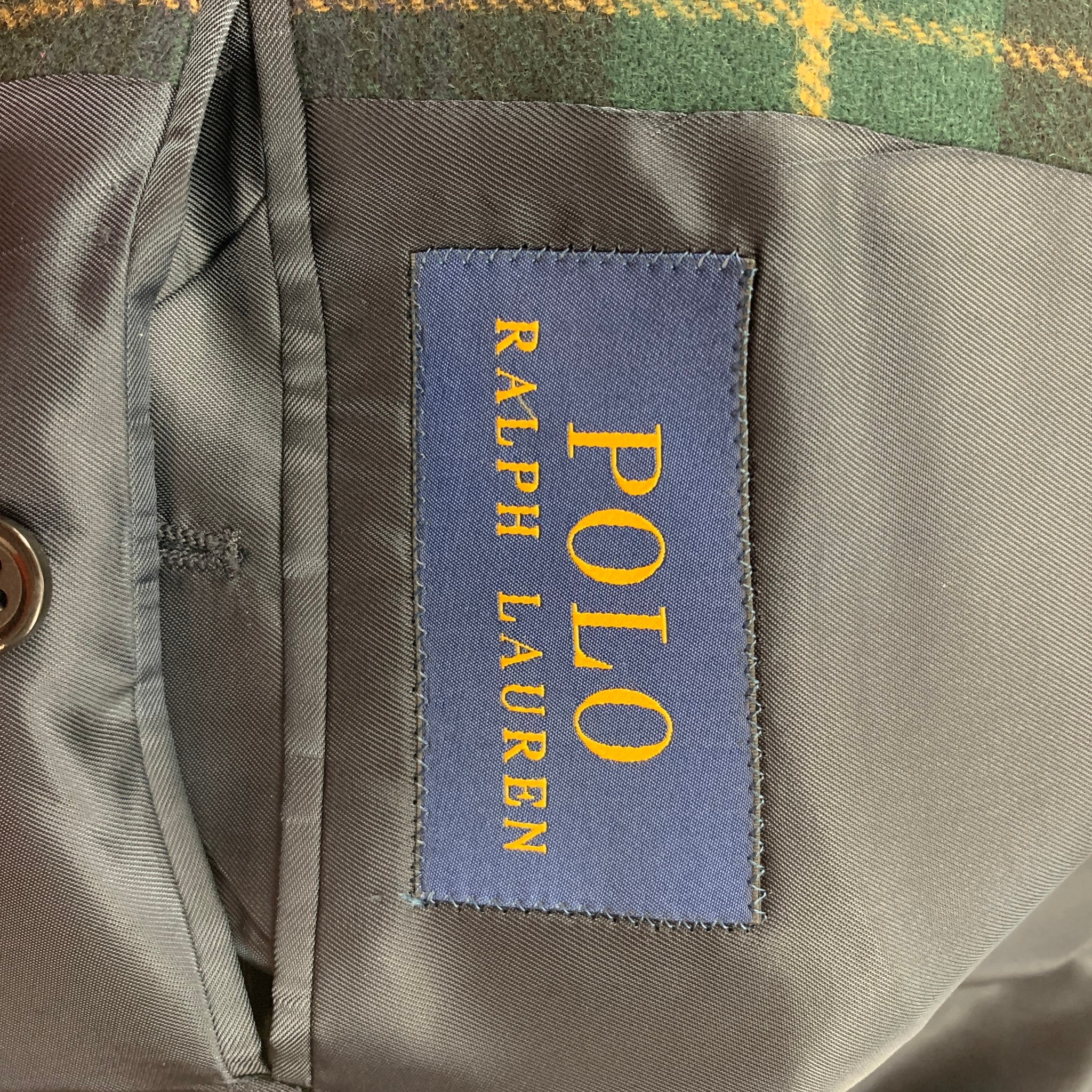 POLO by RALPH LAUREN Size 46 Green Navy Plaid Wool Cashmere Sport Coat - Image 7