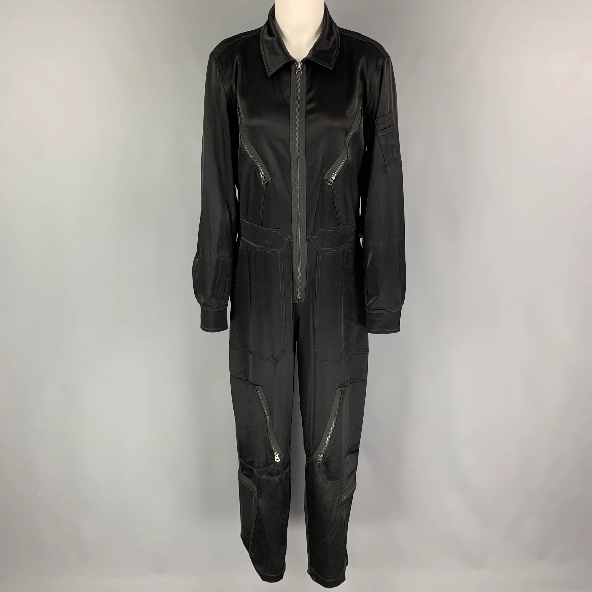 POLO by RALPH LAUREN Size 8 Black Triacetate Blend Long Sleeve Jumpsuit