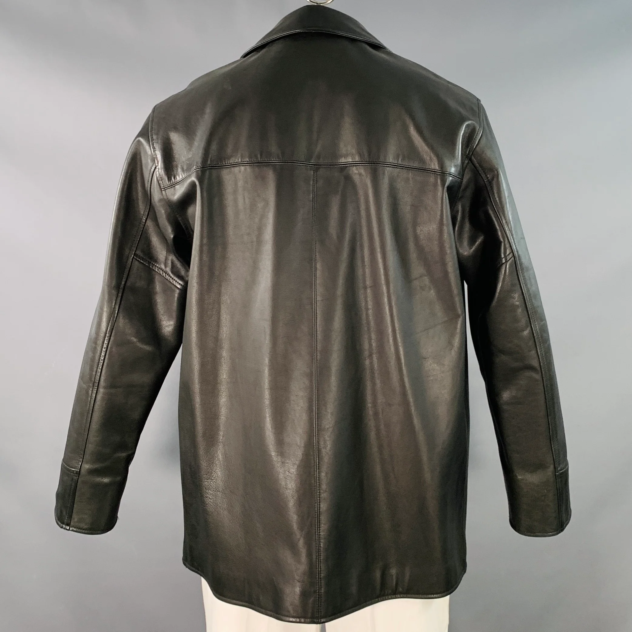 POLO by RALPH LAUREN Size L Black Leather Single Breasted Coat - Image 3