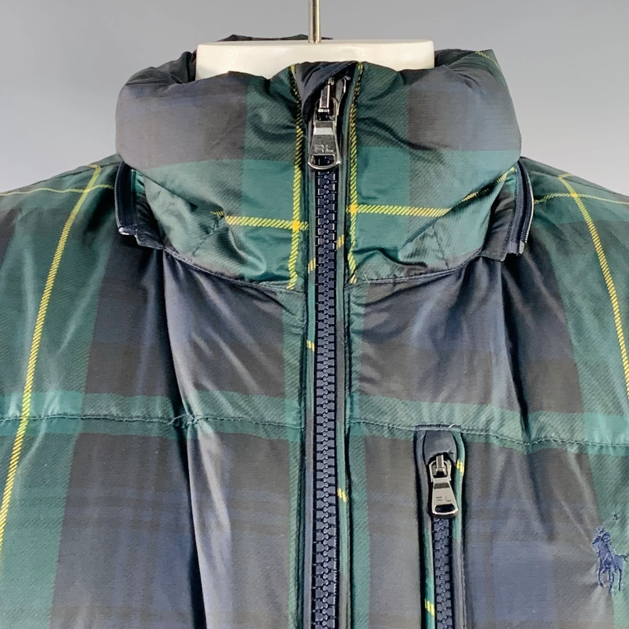POLO by RALPH LAUREN Size L Green Black Yellow Plaid Nylon Quilted Puffer Jacket - Image 2