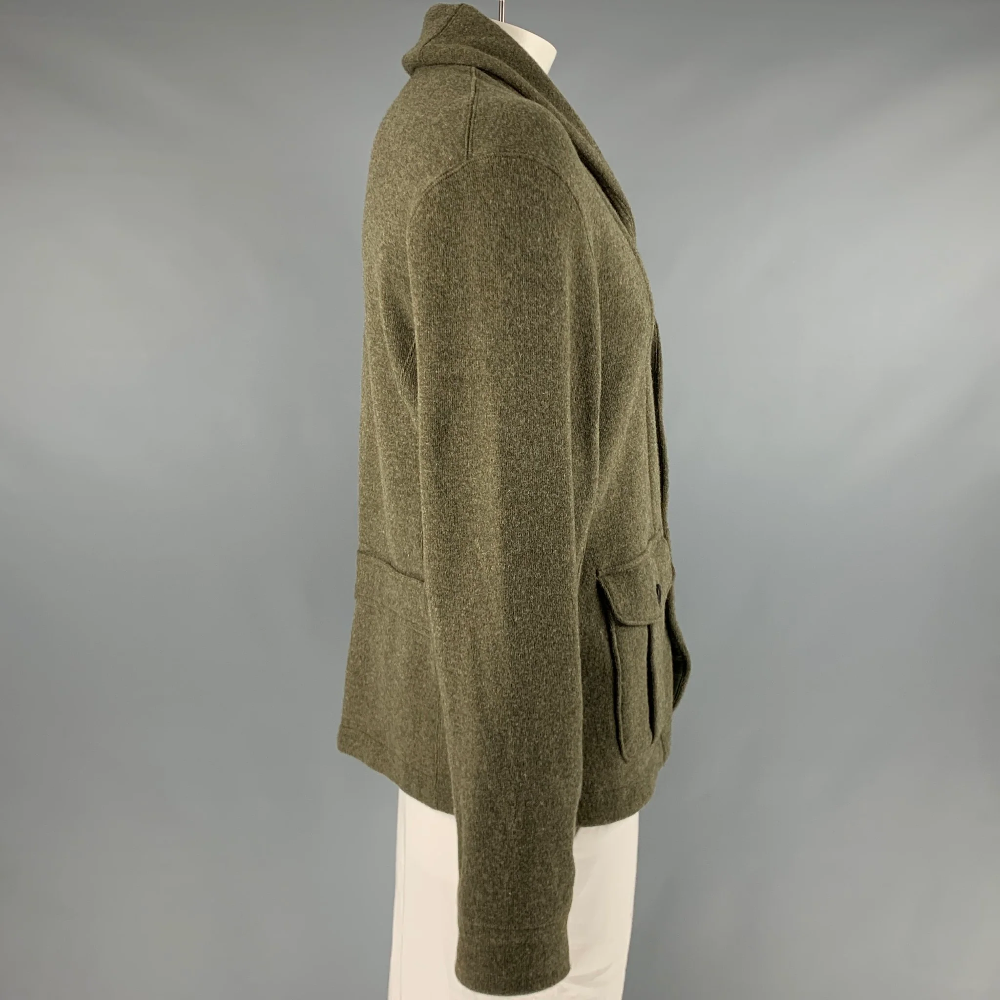 POLO by RALPH LAUREN Size L Green Heather Wool Blend Shawl Collar Cardigan - Image 3