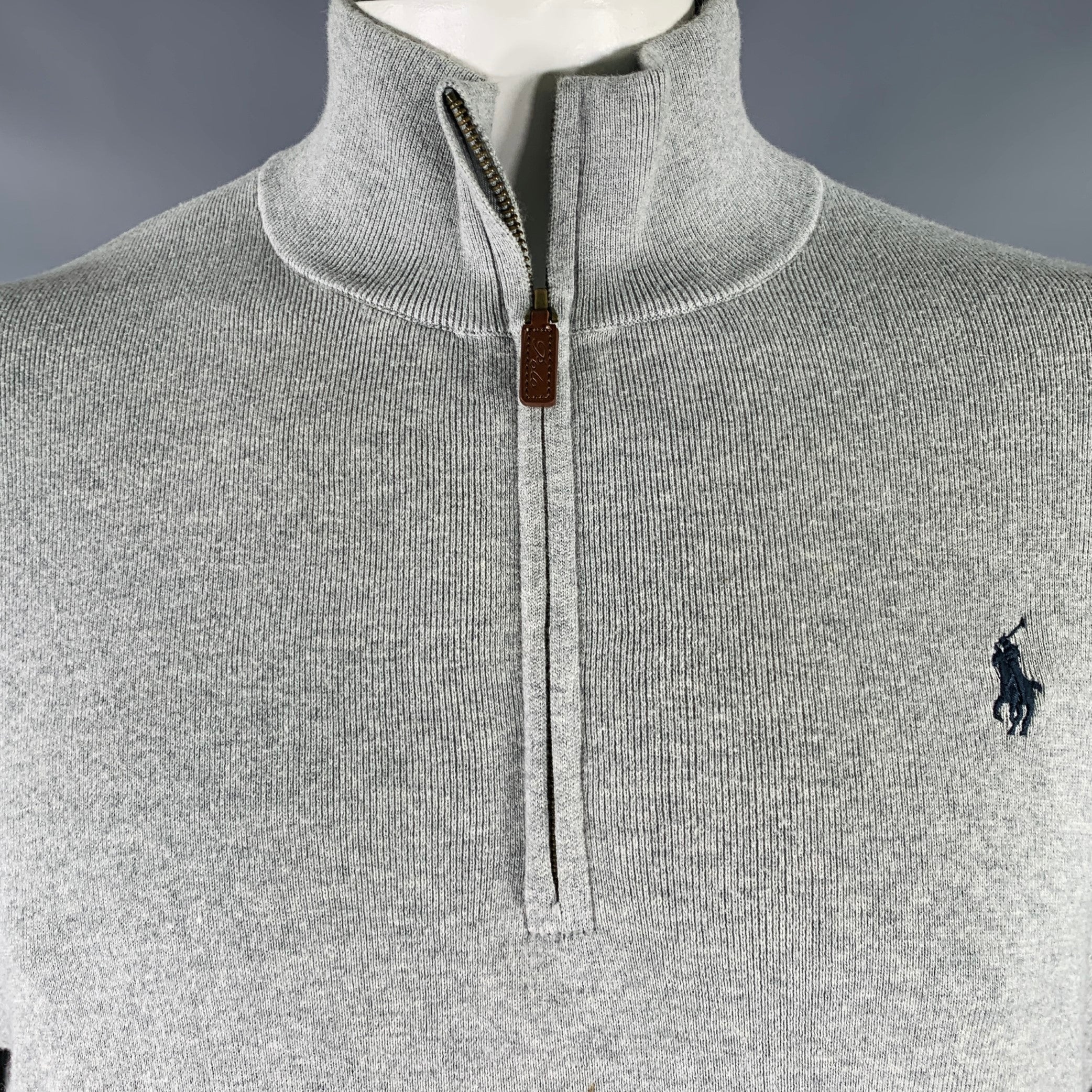POLO by RALPH LAUREN Size L Grey Heather Cotton 1/4 Zip Pullover - Image 2