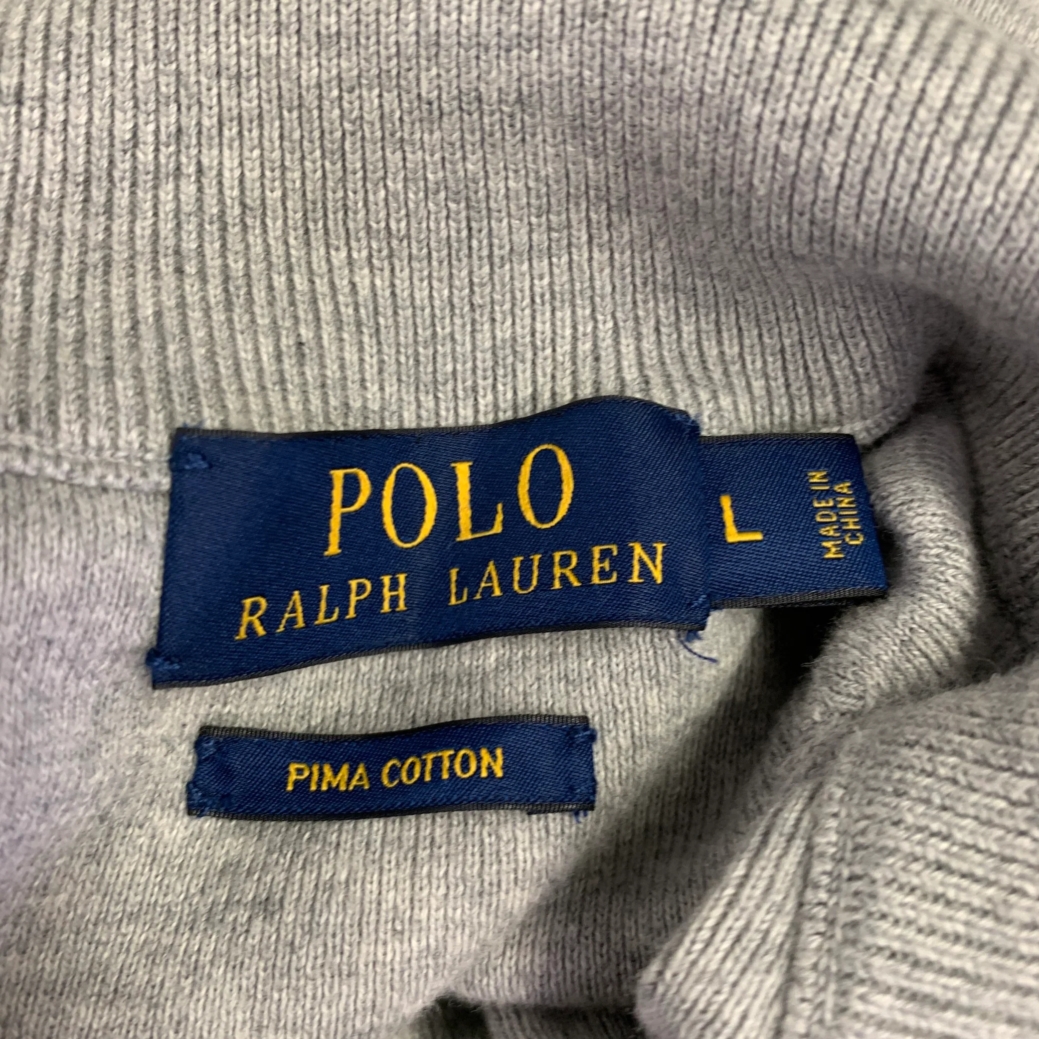 POLO by RALPH LAUREN Size L Grey Heather Cotton 1/4 Zip Pullover - Image 8