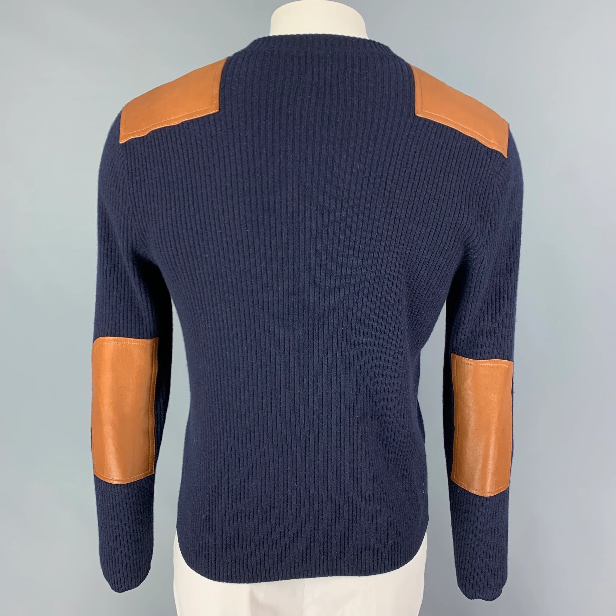 POLO by RALPH LAUREN Size L Navy Tan Cashmere Crew-Neck Sweater - Image 3
