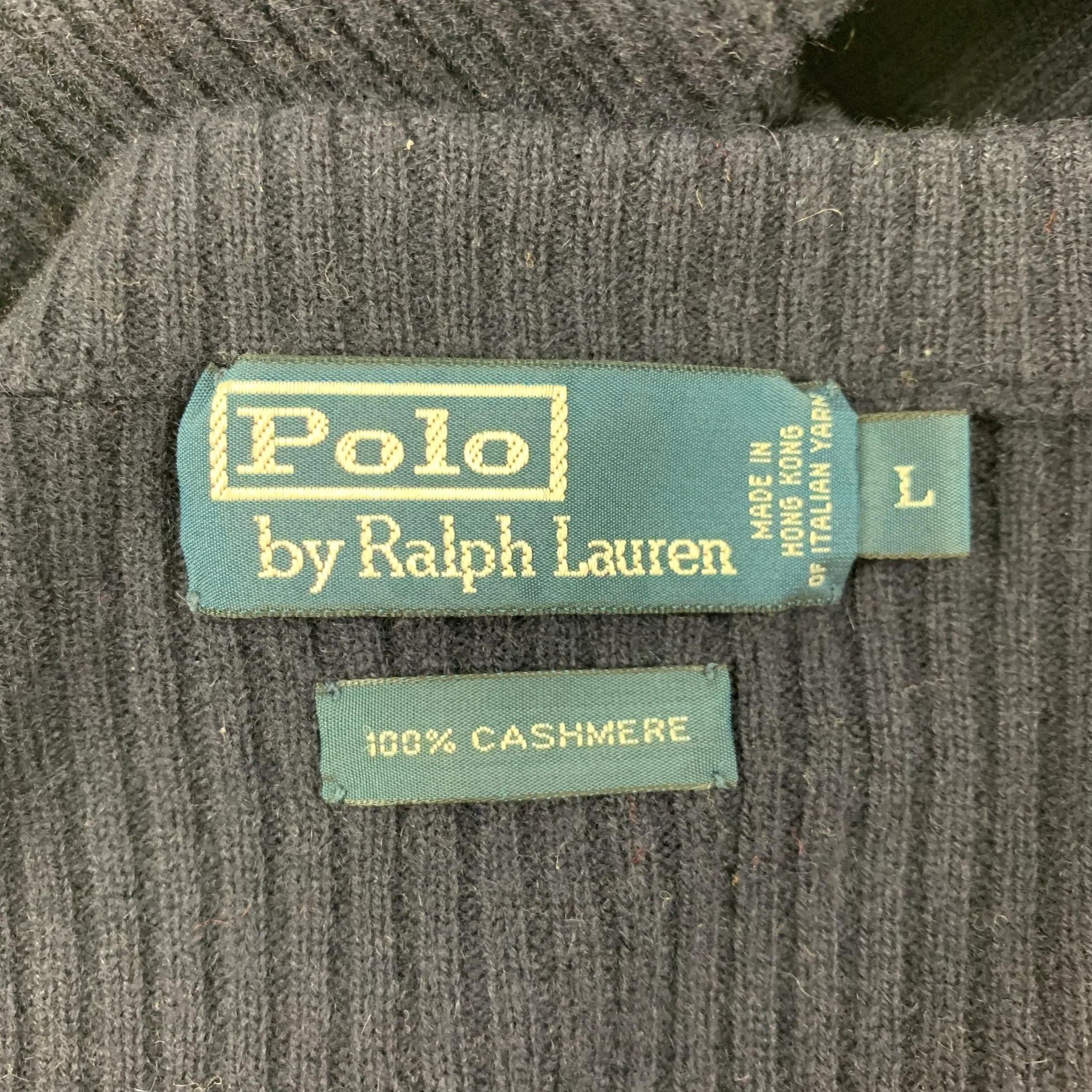 POLO by RALPH LAUREN Size L Navy Tan Cashmere Crew-Neck Sweater - Image 4