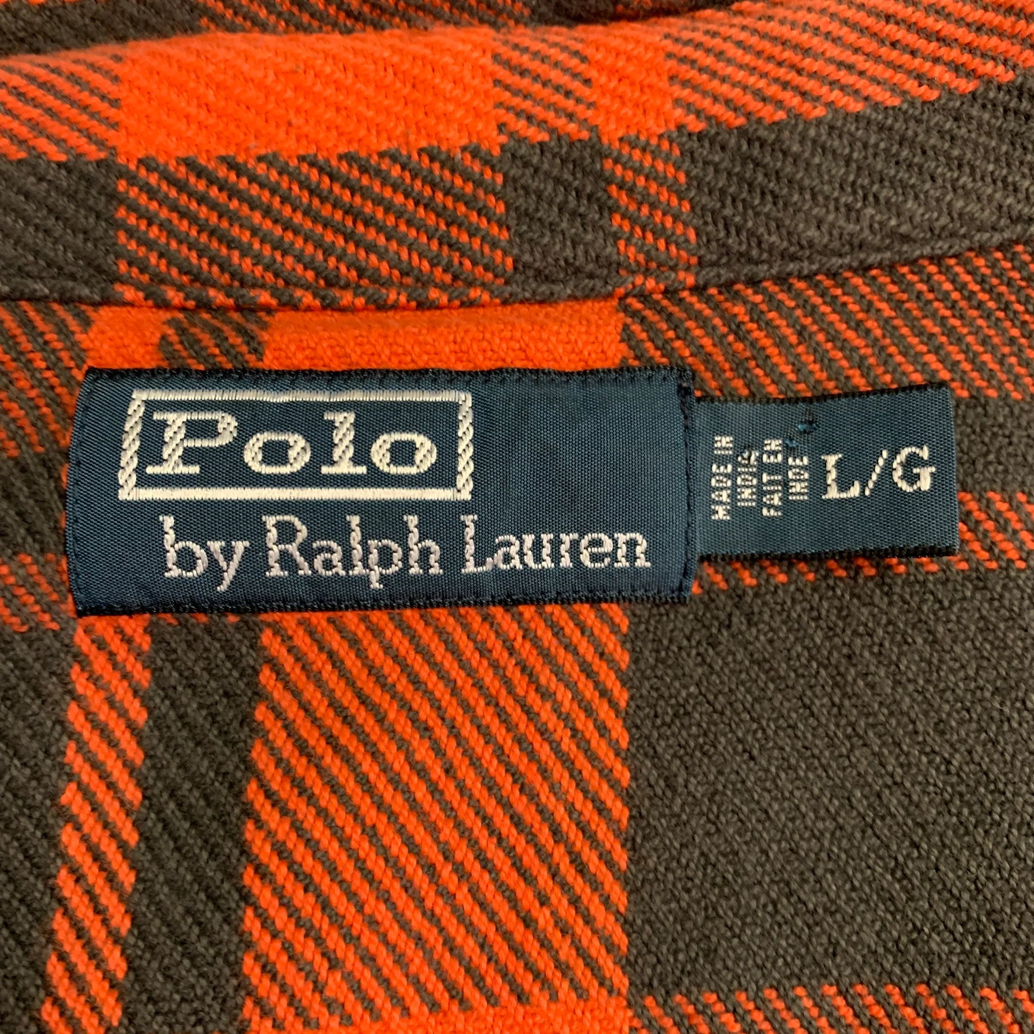 POLO by RALPH LAUREN Size L Orange Black Plaid Cotton Snaps Western Long Sleeve Shirt - Image 6