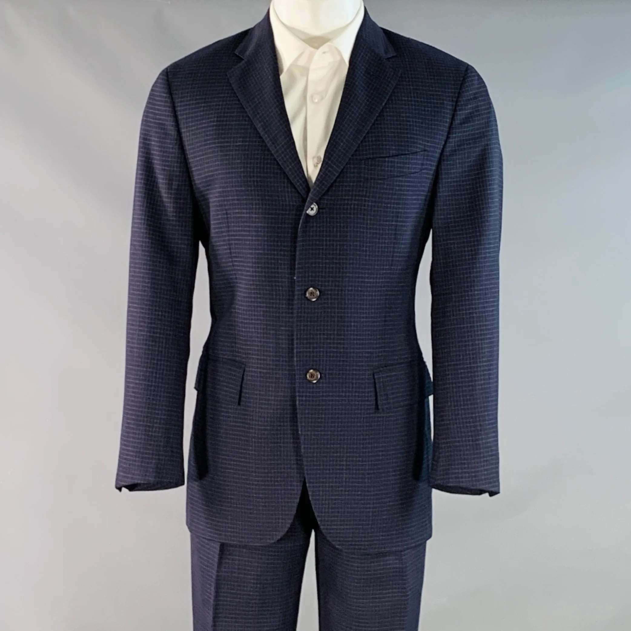 POLO by RALPH LAUREN Size L Regular Navy Grey Checkered Notch Lapel Suit
