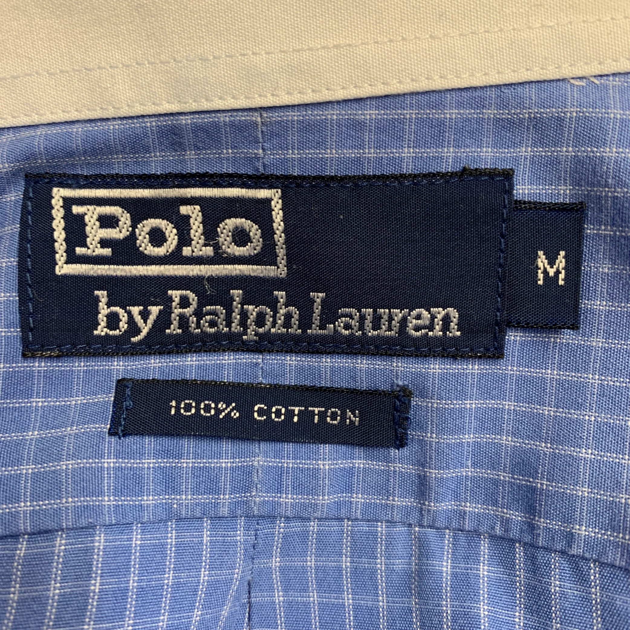 POLO by RALPH LAUREN Size M Blue White Grid Cotton One Pocket Long Sleeve Shirt - Image 5