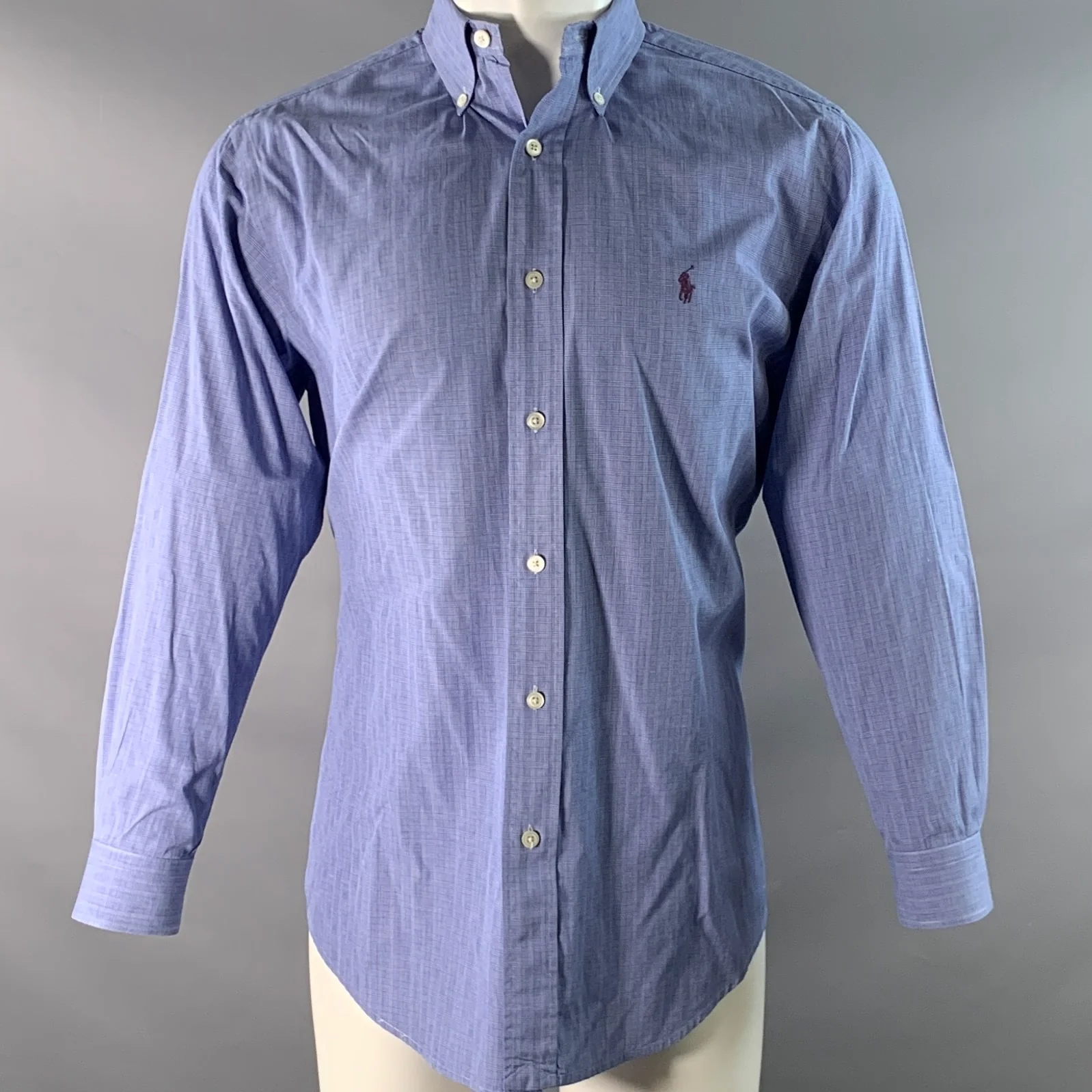 POLO by RALPH LAUREN Size M Blue White Plaid Cotton Long Sleeve Shirt