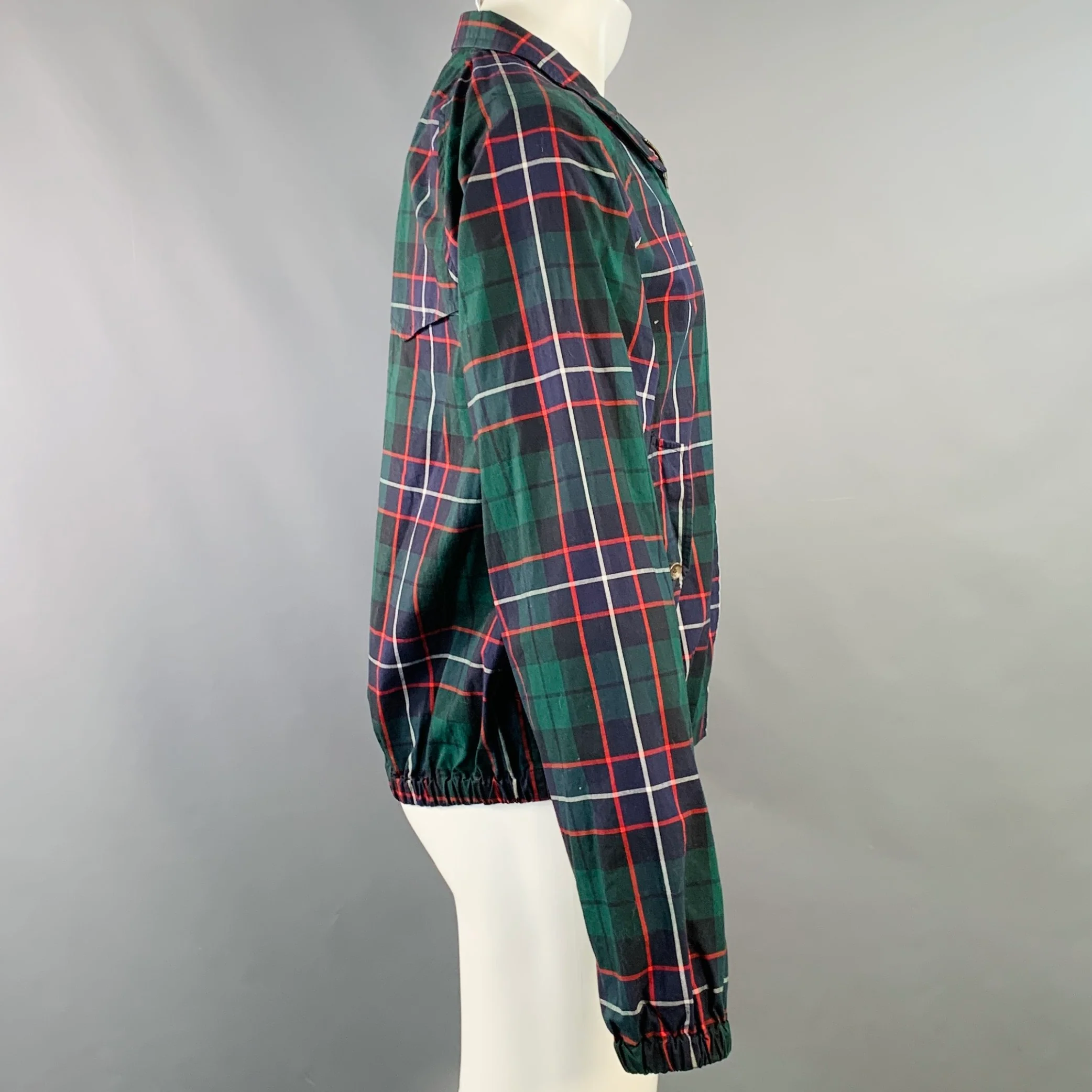 POLO by RALPH LAUREN Size M Green Navy Red Plaid Cotton Zip Up Harrington Jacket - Image 2