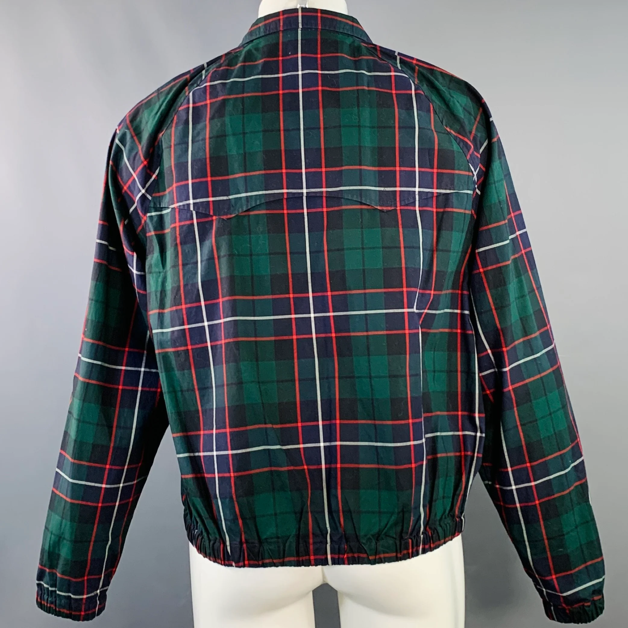 POLO by RALPH LAUREN Size M Green Navy Red Plaid Cotton Zip Up Harrington Jacket - Image 3