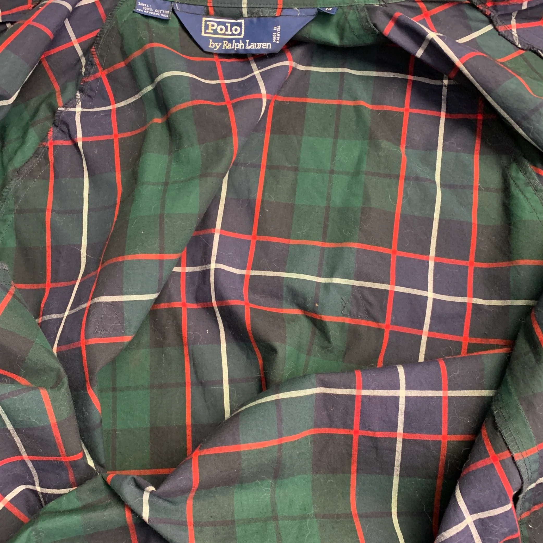 POLO by RALPH LAUREN Size M Green Navy Red Plaid Cotton Zip Up Harrington Jacket - Image 6
