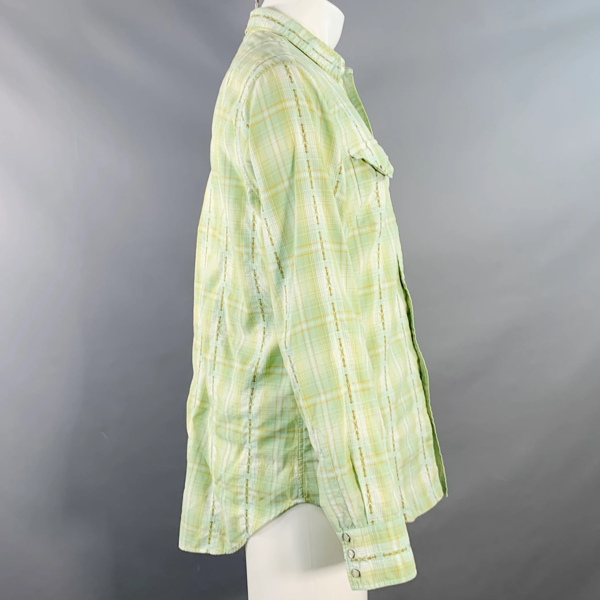 POLO by RALPH LAUREN Size M Green Yellow Plaid Cotton Western Long Sleeve Shirt - Image 3