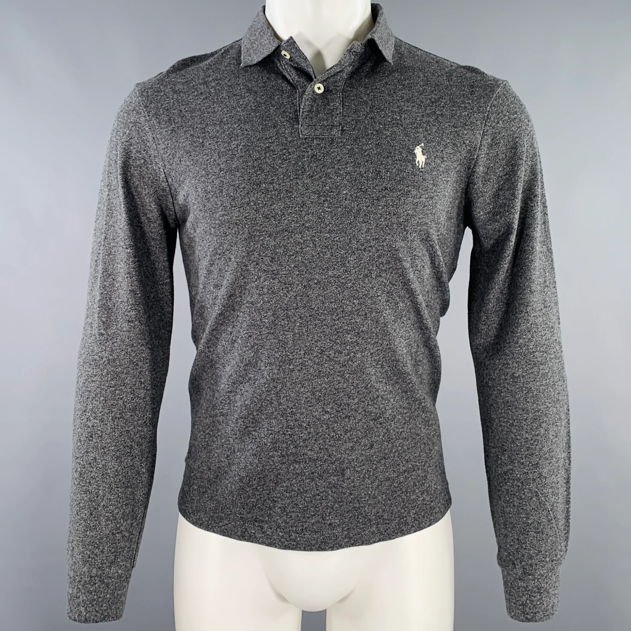 POLO by RALPH LAUREN Size M Grey Charcoal Heather Cotton Half Placket Polo