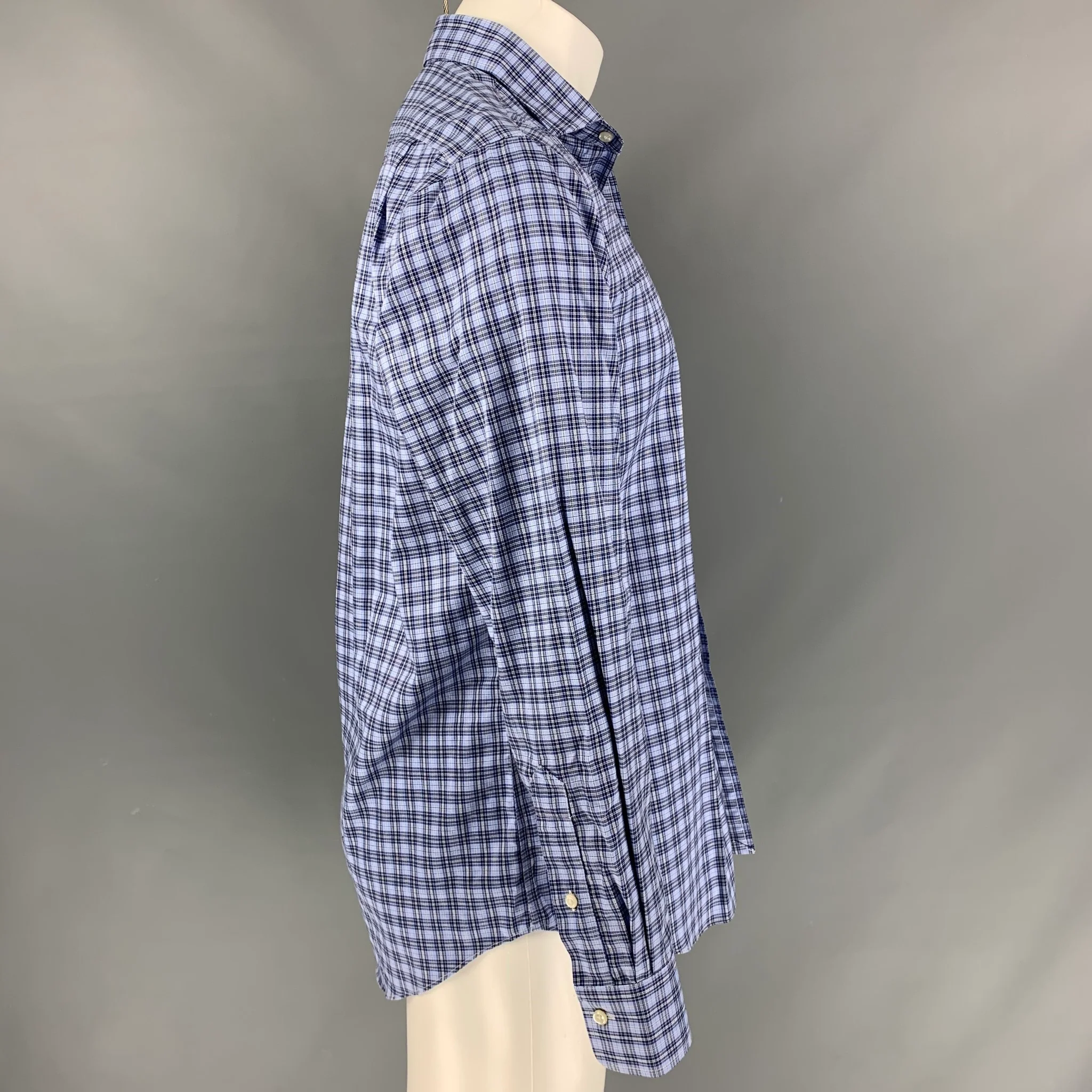 POLO by RALPH LAUREN Size M Light Blue Navy Plaid Cotton Long Sleeve Shirt - Image 2