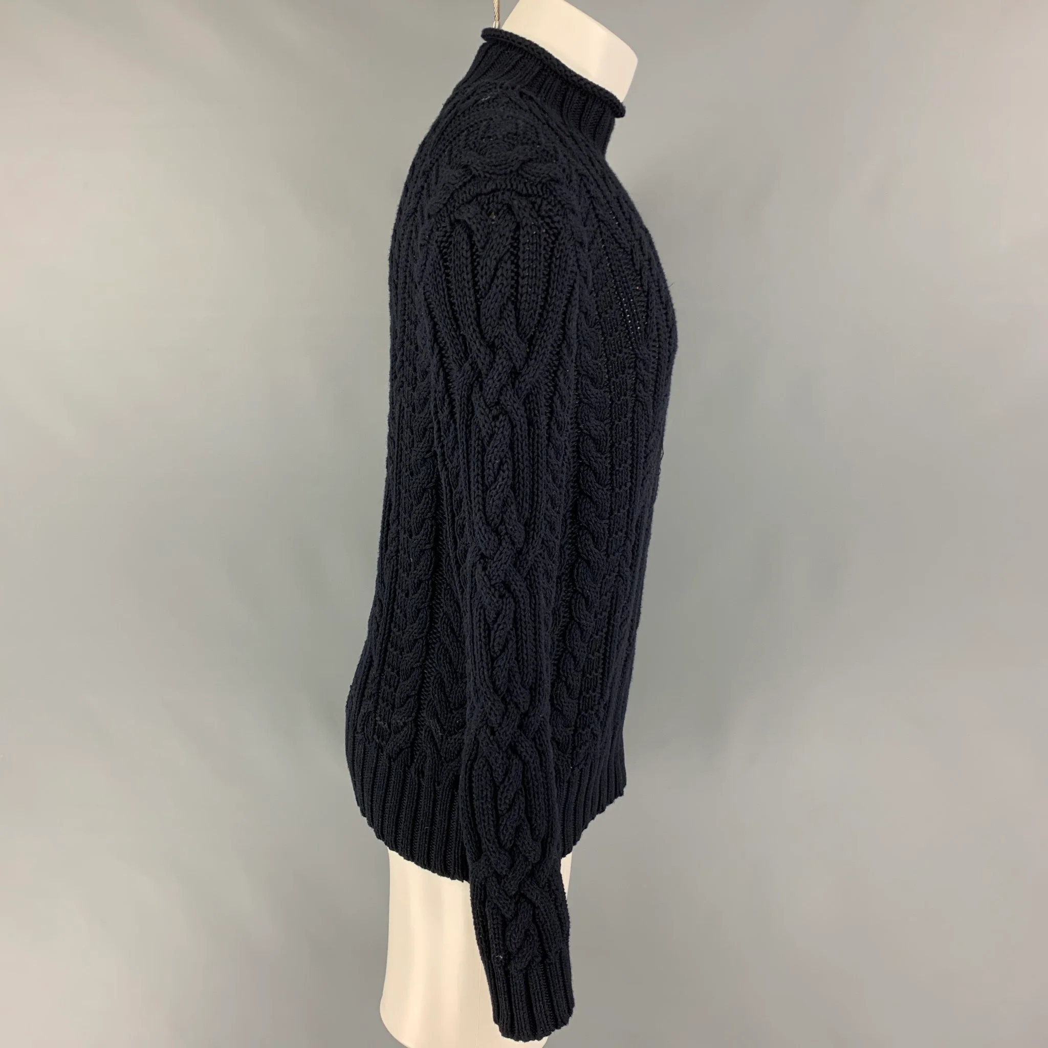 POLO by RALPH LAUREN Size M Navy Cable Knit Cotton Mock Neck Sweater - Image 2