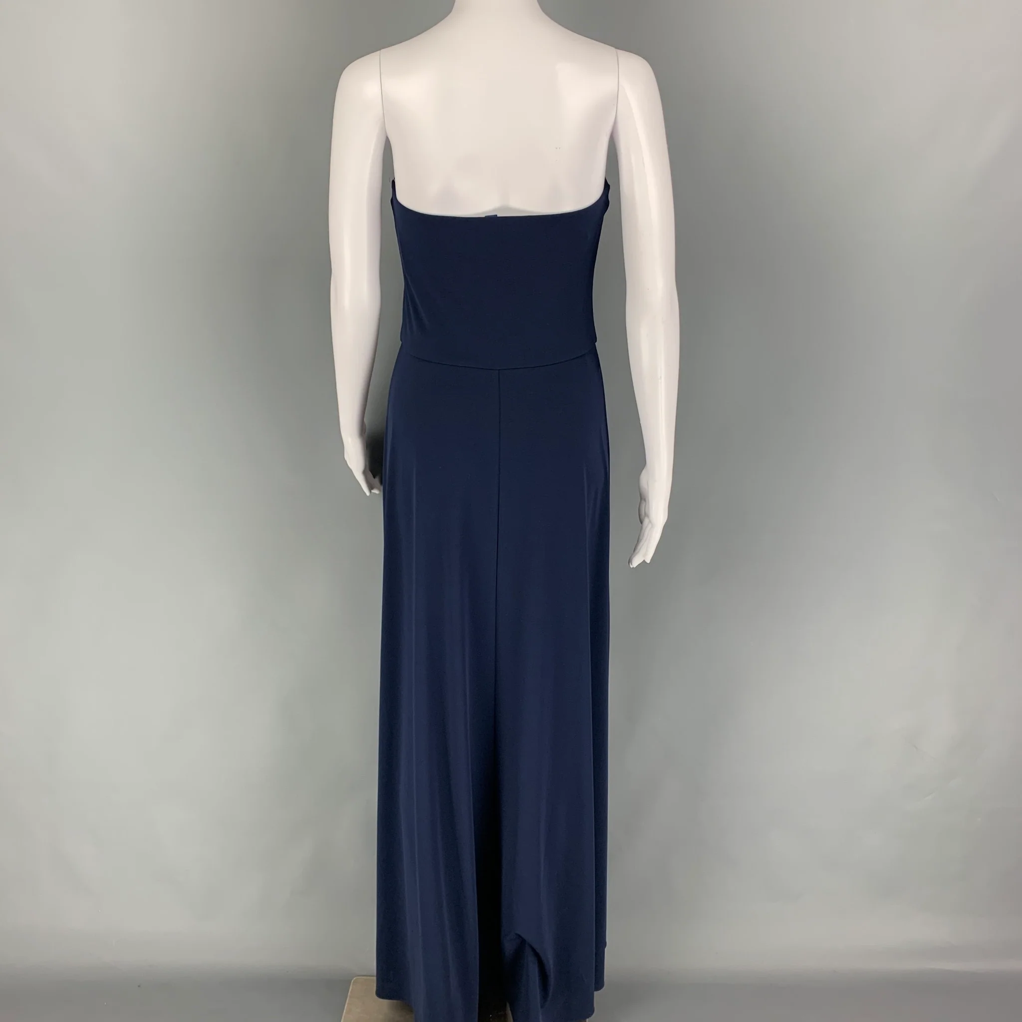POLO by RALPH LAUREN Size M Navy Polyester Strapless Long Dress - Image 3