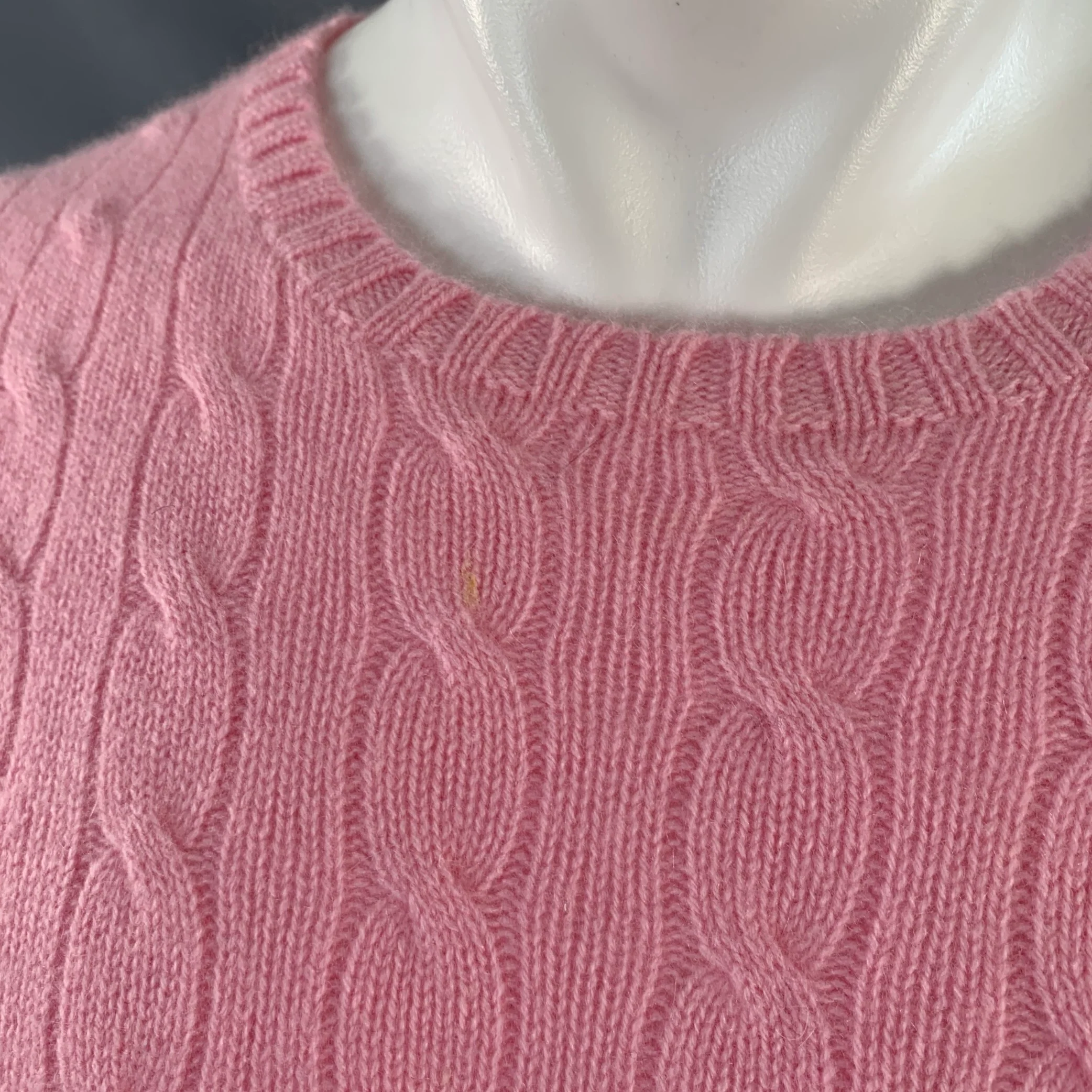 POLO by RALPH LAUREN Size M Pink Cable Knit Cashmere Crew Neck Pullover - Image 5