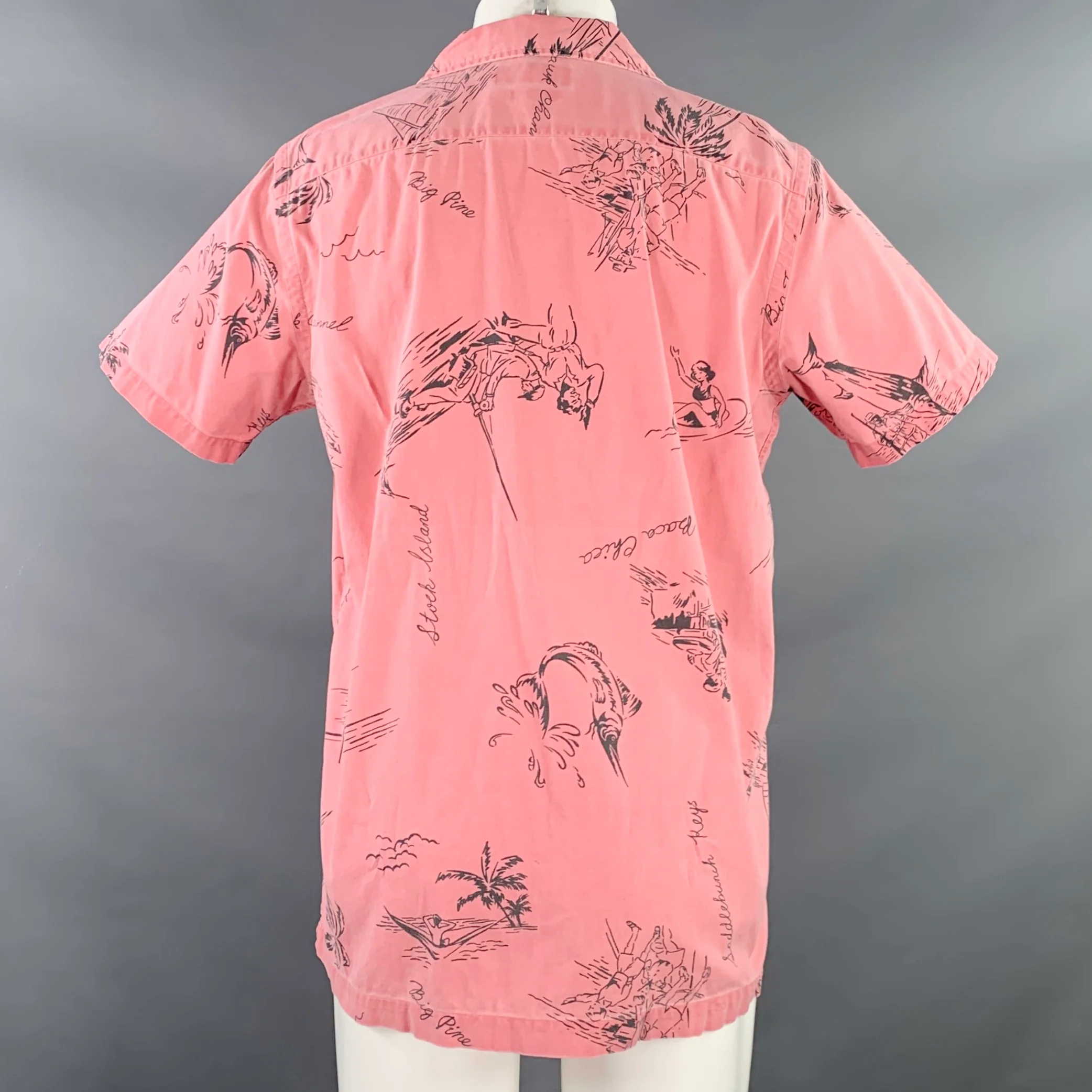 POLO by RALPH LAUREN Size M Pink Grey Tropical Cotton Short Sleeve Shirt - Image 3