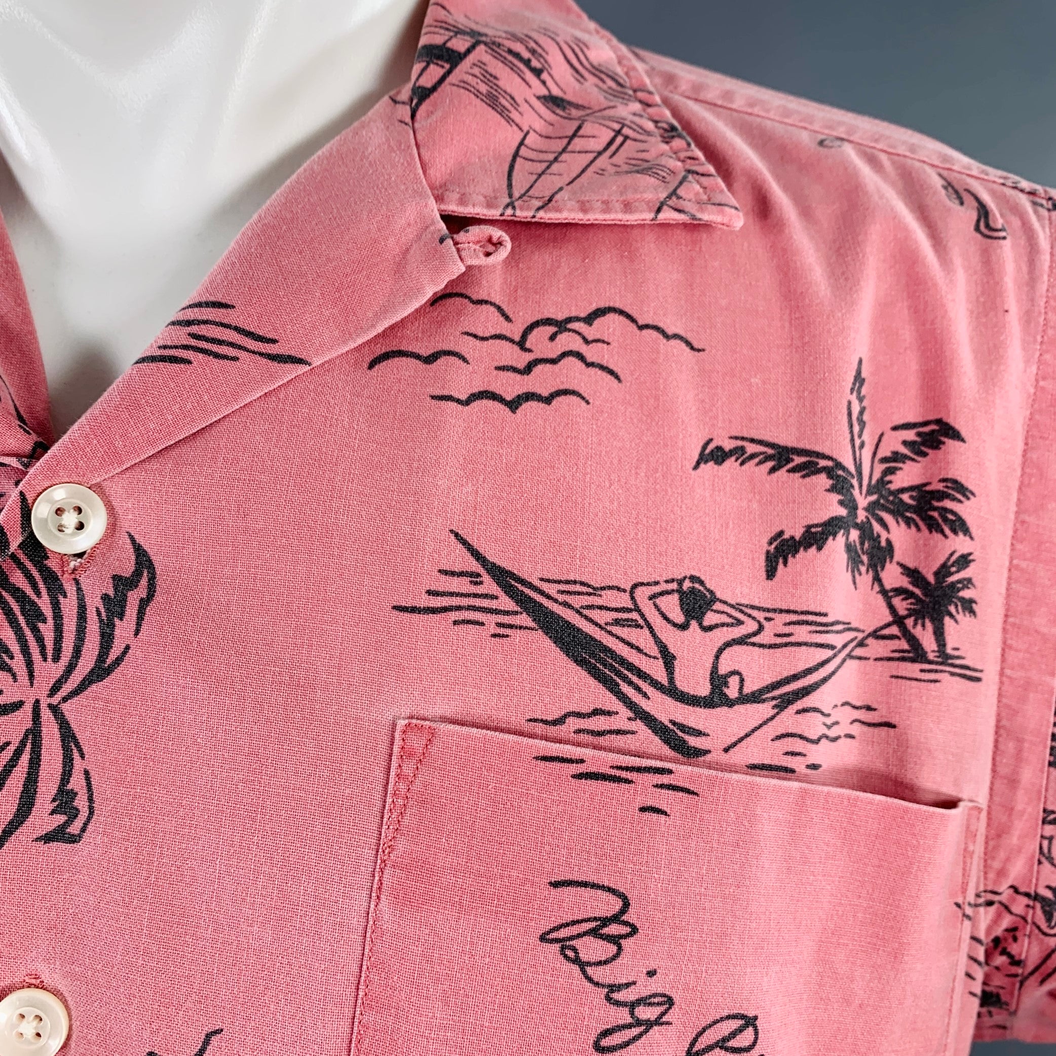 POLO by RALPH LAUREN Size M Pink Grey Tropical Cotton Short Sleeve Shirt - Image 5