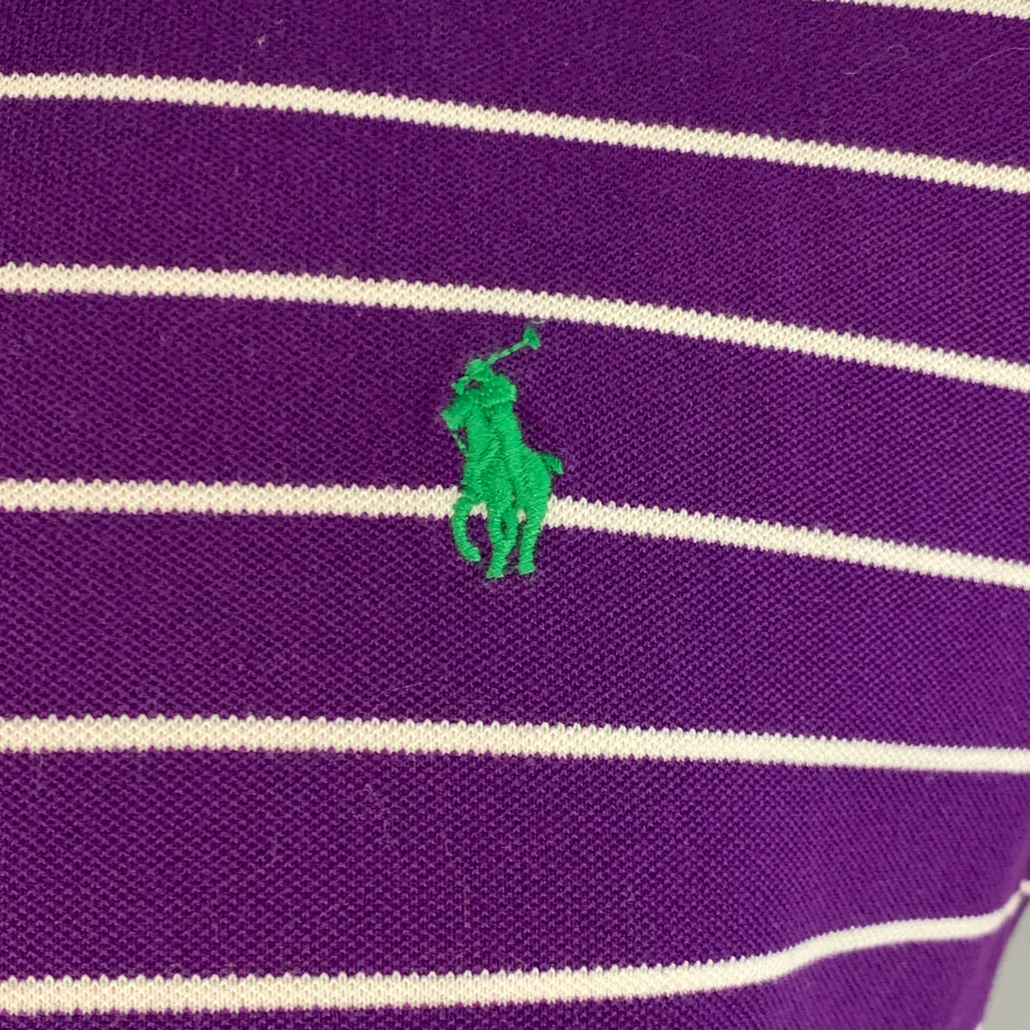 POLO by RALPH LAUREN Size M Purple White Stripe Pima Cotton Blend Polo - Image 2