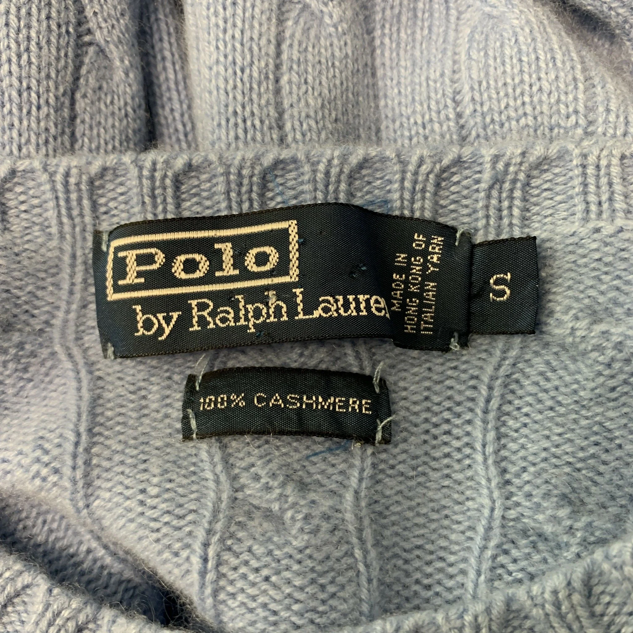 POLO by RALPH LAUREN Size S Blue Light Blue Cable Knit Cashmere Pullover - Image 4