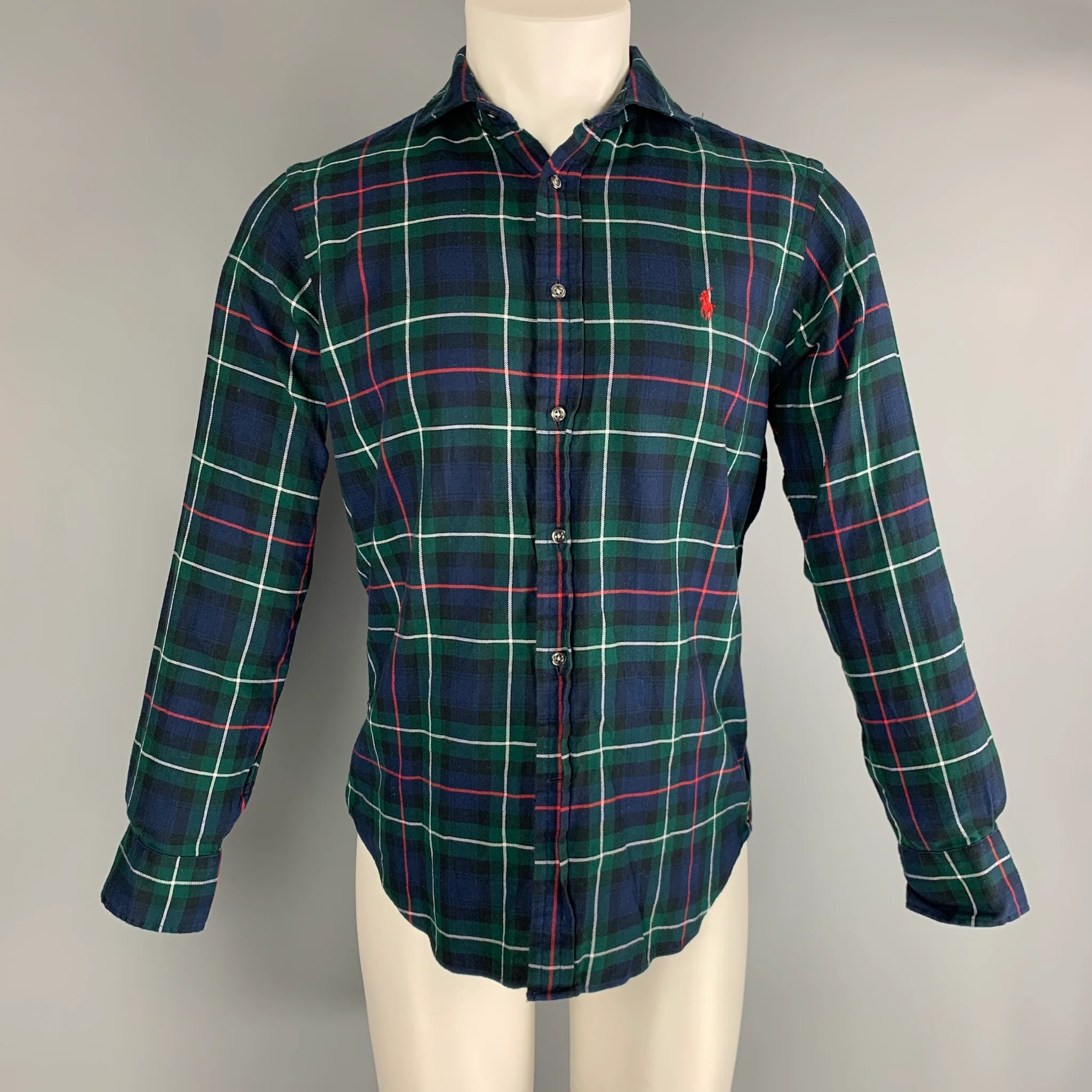 POLO by RALPH LAUREN Size S Green Blue Red Plaid Cotton Long Sleeve Shirt