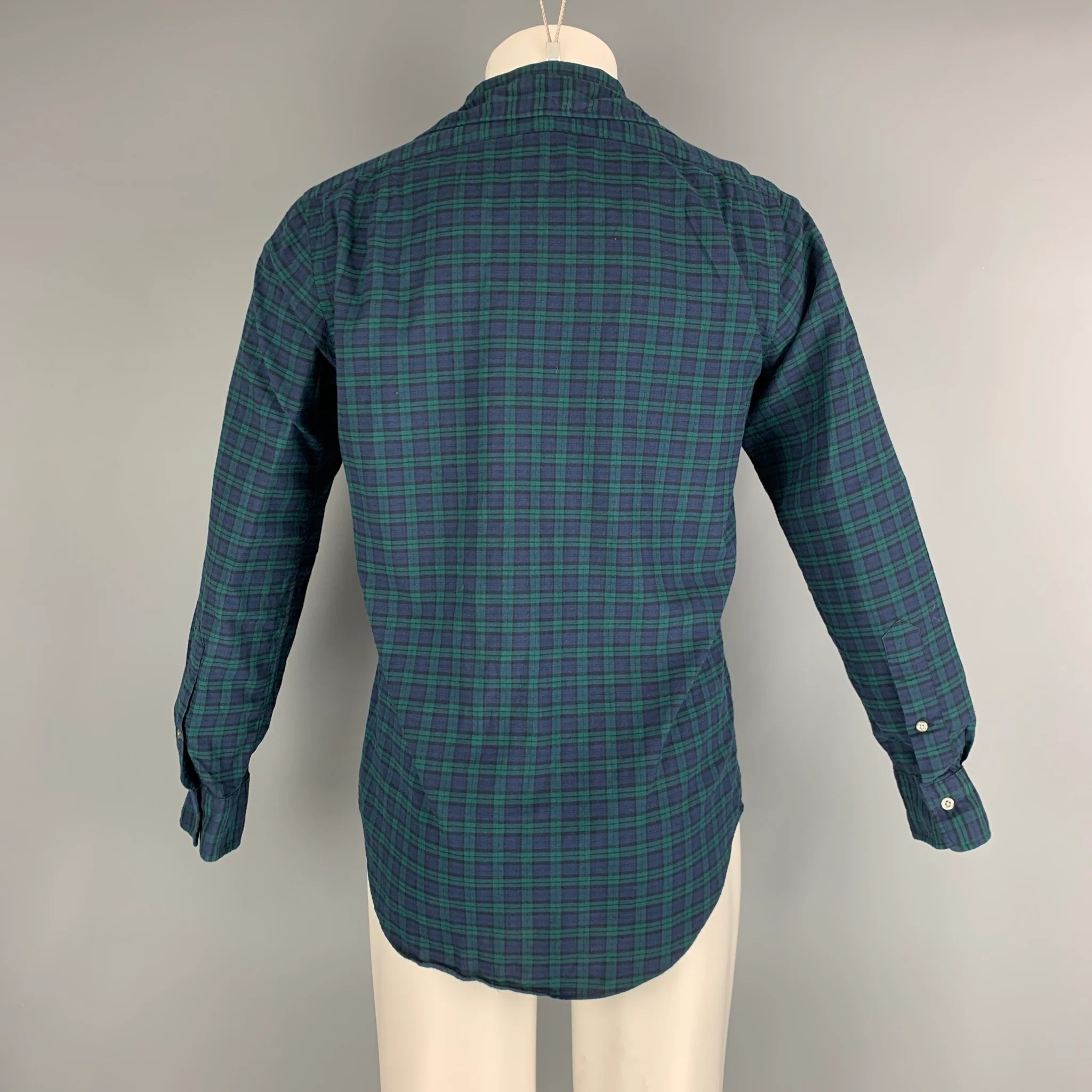 POLO by RALPH LAUREN Size S Navy Green Blackwatch Plaid Cotton Long Sleeve Shirt - Image 3