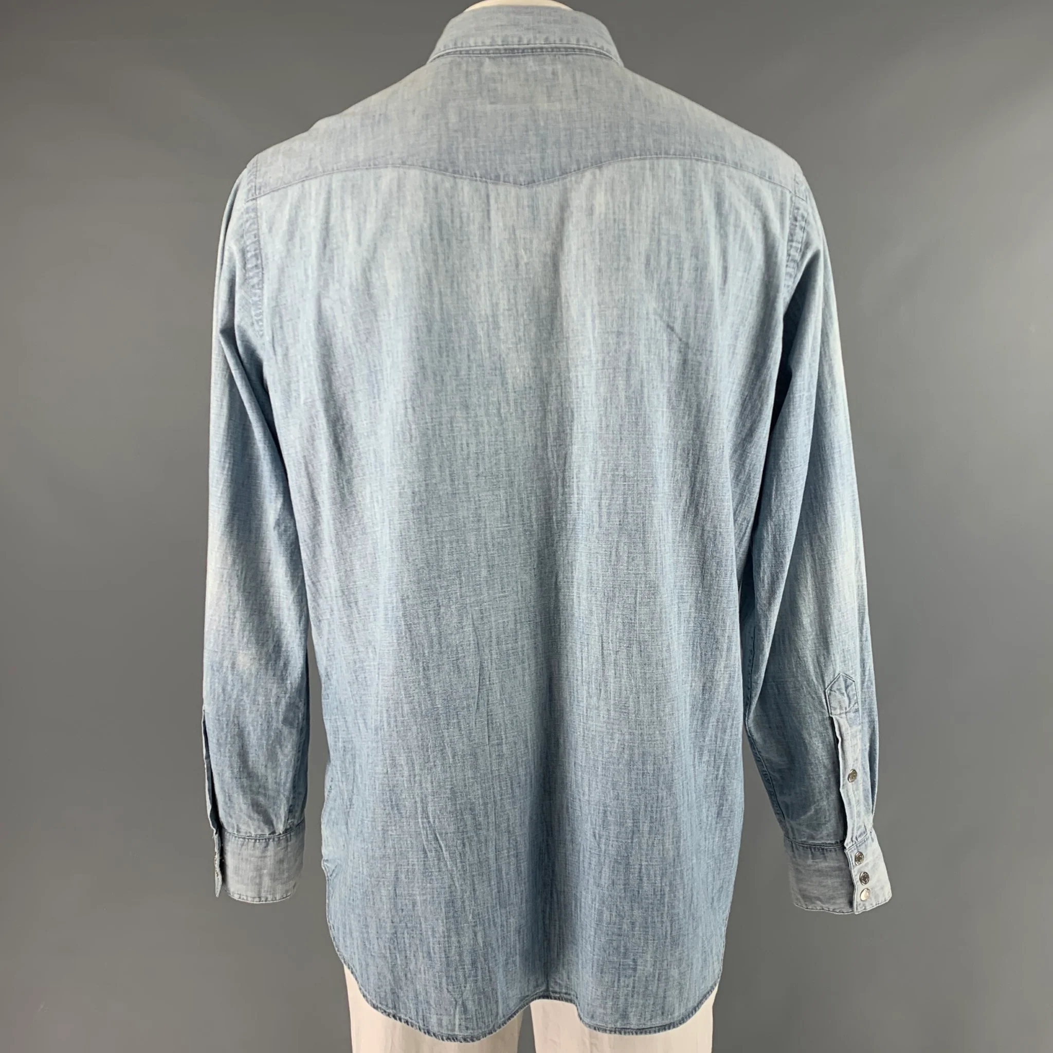POLO by RALPH LAUREN Size XL Blue Chambray Cotton Western Long Sleeve Shirt - Image 3