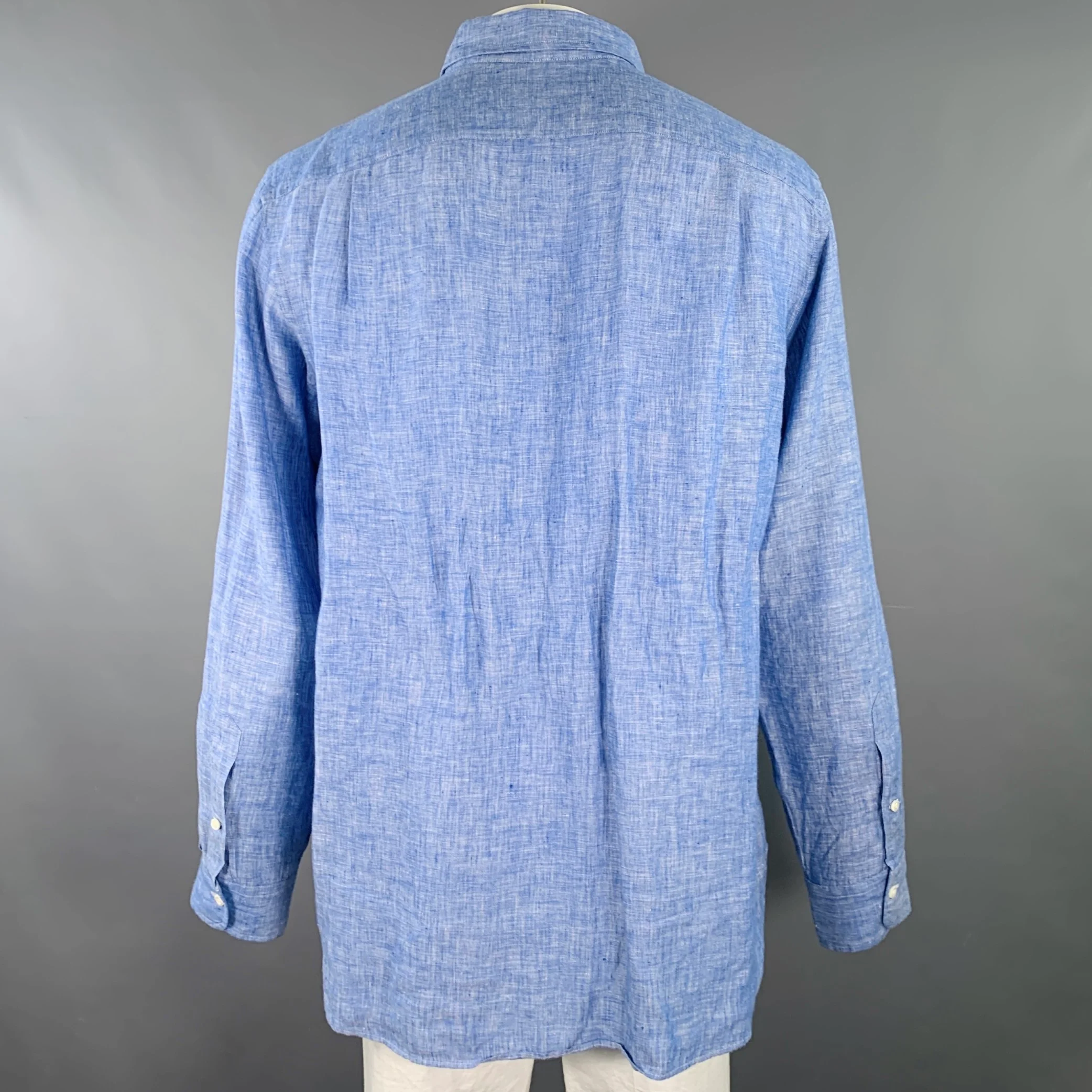 POLO by RALPH LAUREN Size XL Blue Heather Linen Curved Cutaway Long Sleeve Shirt - Image 3