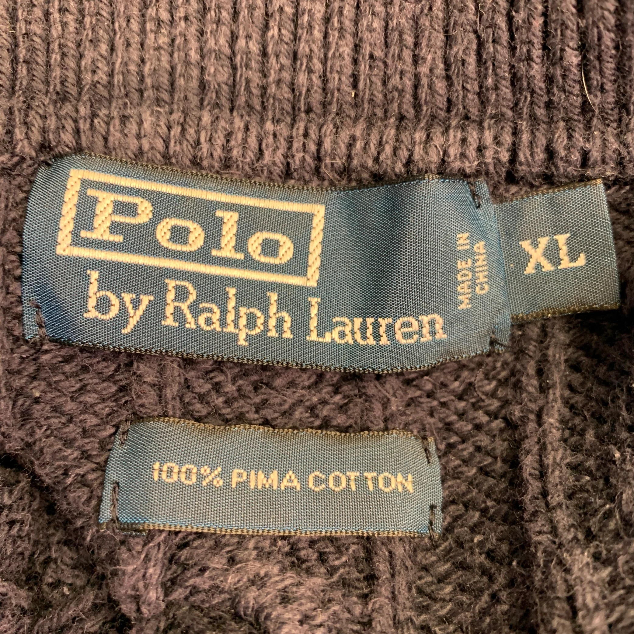 POLO by RALPH LAUREN Size XL Navy Cable Knit Pima Cotton Half Placket Sweater - Image 7