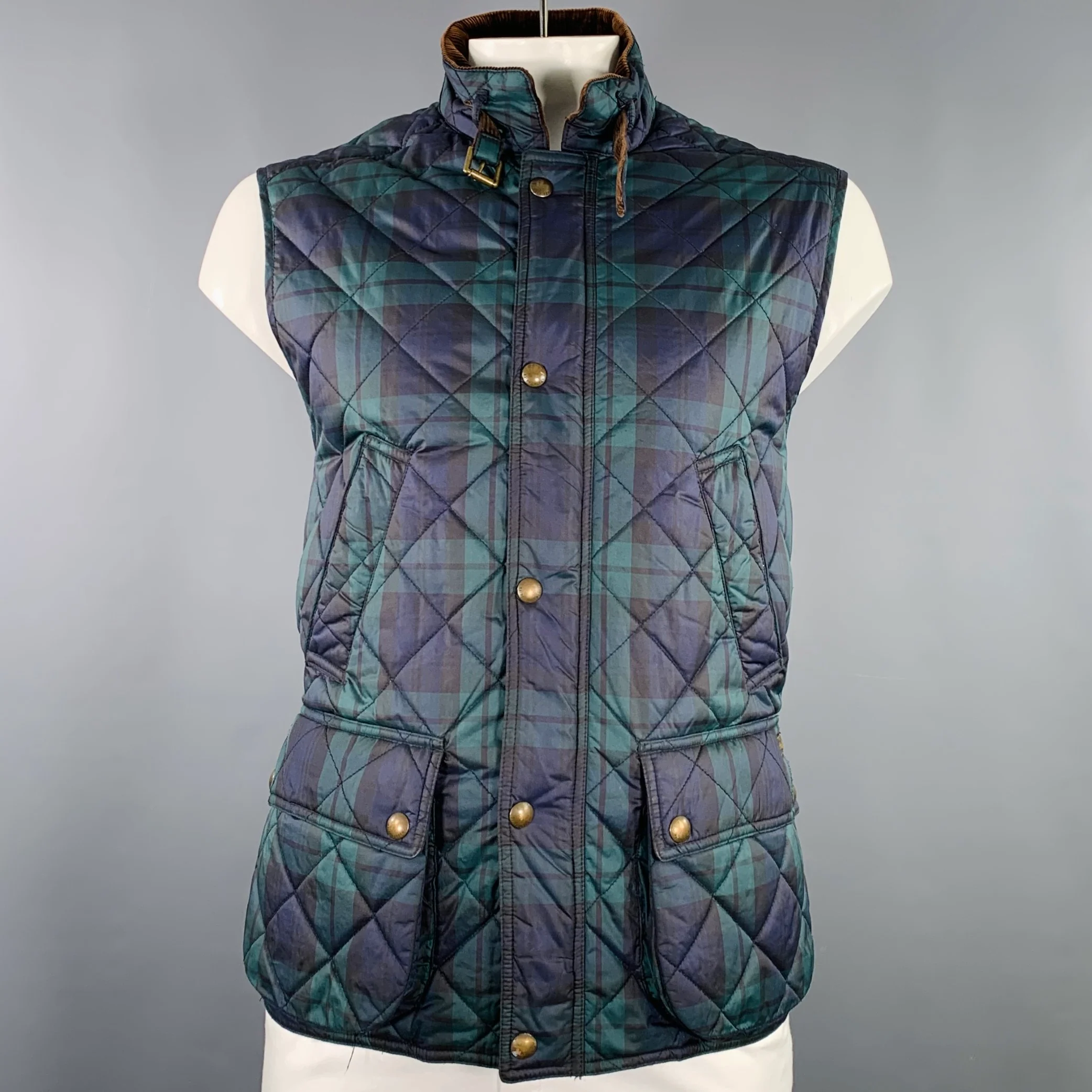POLO by RALPH LAUREN Size XL Navy Dark Green Quilted Blackwatch Plaid Vest