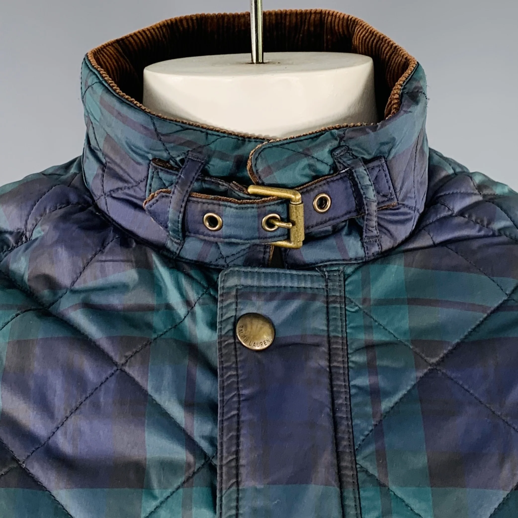 POLO by RALPH LAUREN Size XL Navy Dark Green Quilted Blackwatch Plaid Vest - Image 2