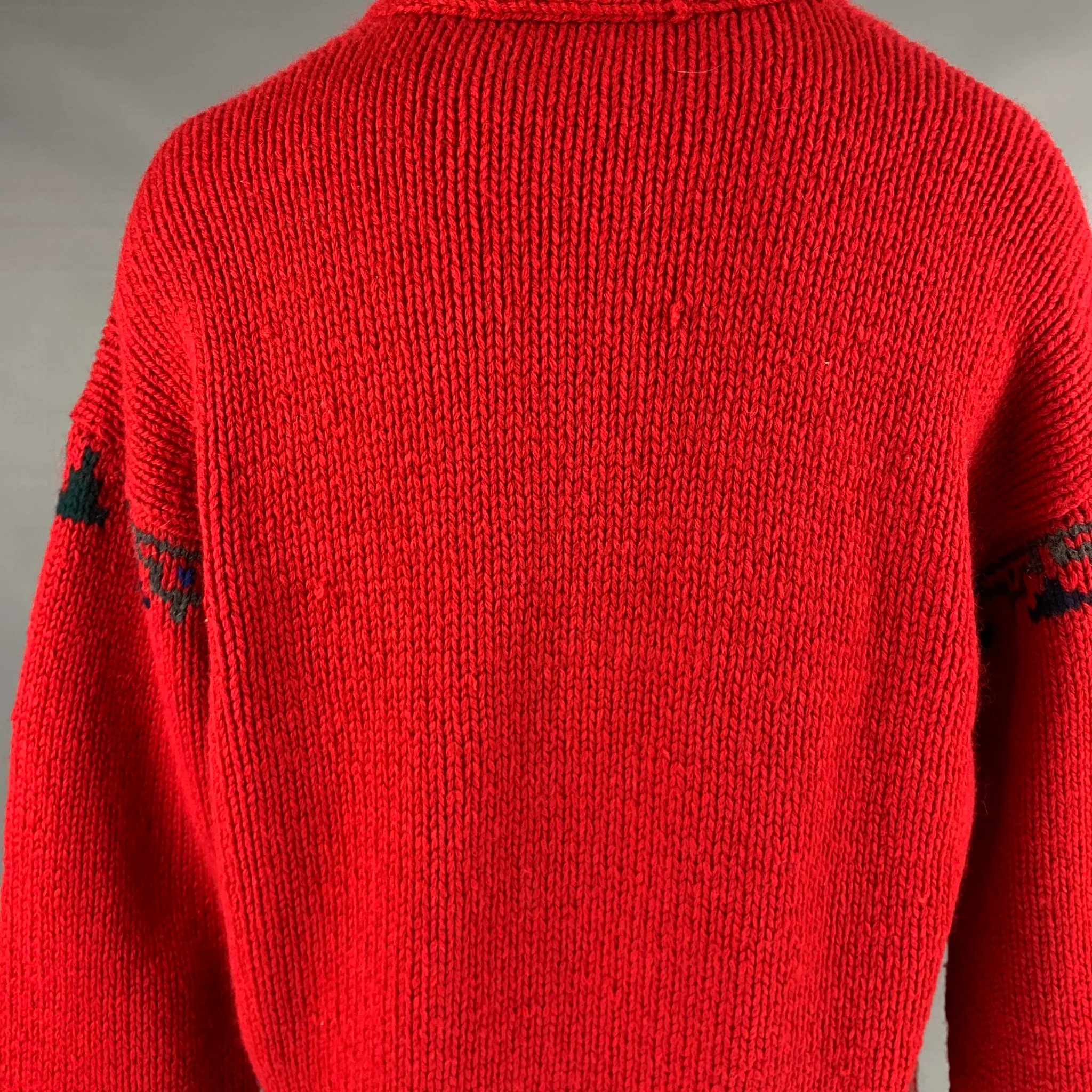 POLO by RALPH LAUREN Size XL Red Grey Knit Wool Shawl Collar Sweater - Image 6