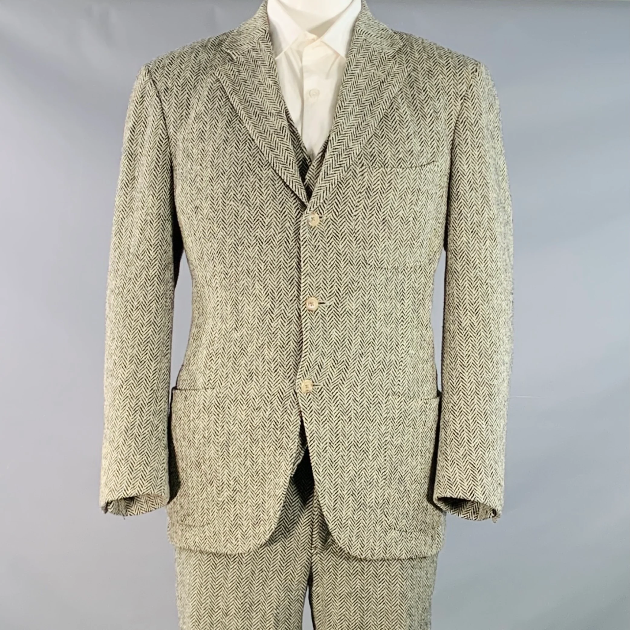POLO by RALPH LAUREN Size XL Regular White Black Chevron Wool 3 Piece Suit