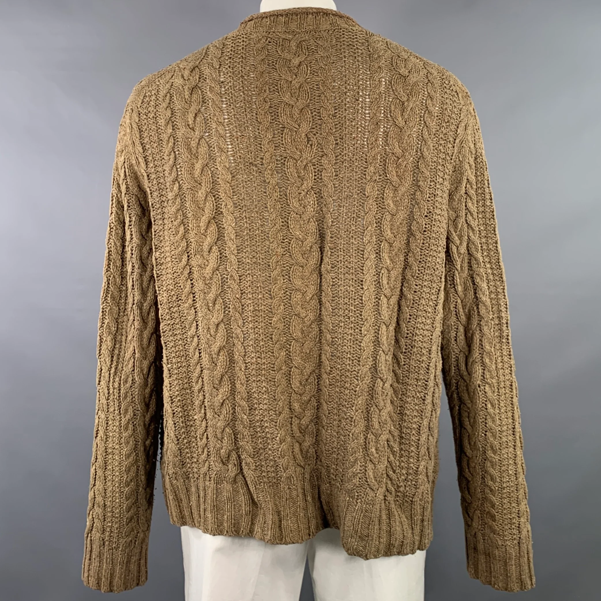 POLO by RALPH LAUREN Size XL Tan Cable Knit Cotton Blend Crew Neck Sweater - Image 3