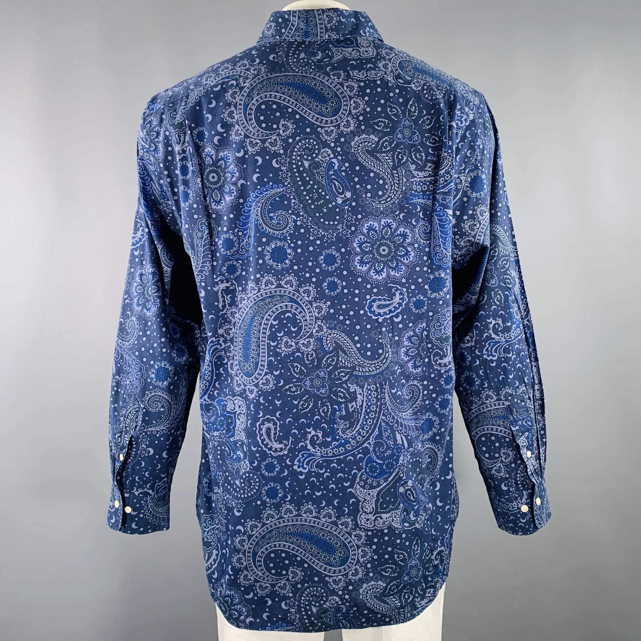 POLO by RALPH LAUREN Size XXL Blue Grey Paisley Cotton Long Sleeve Shirt - Image 3