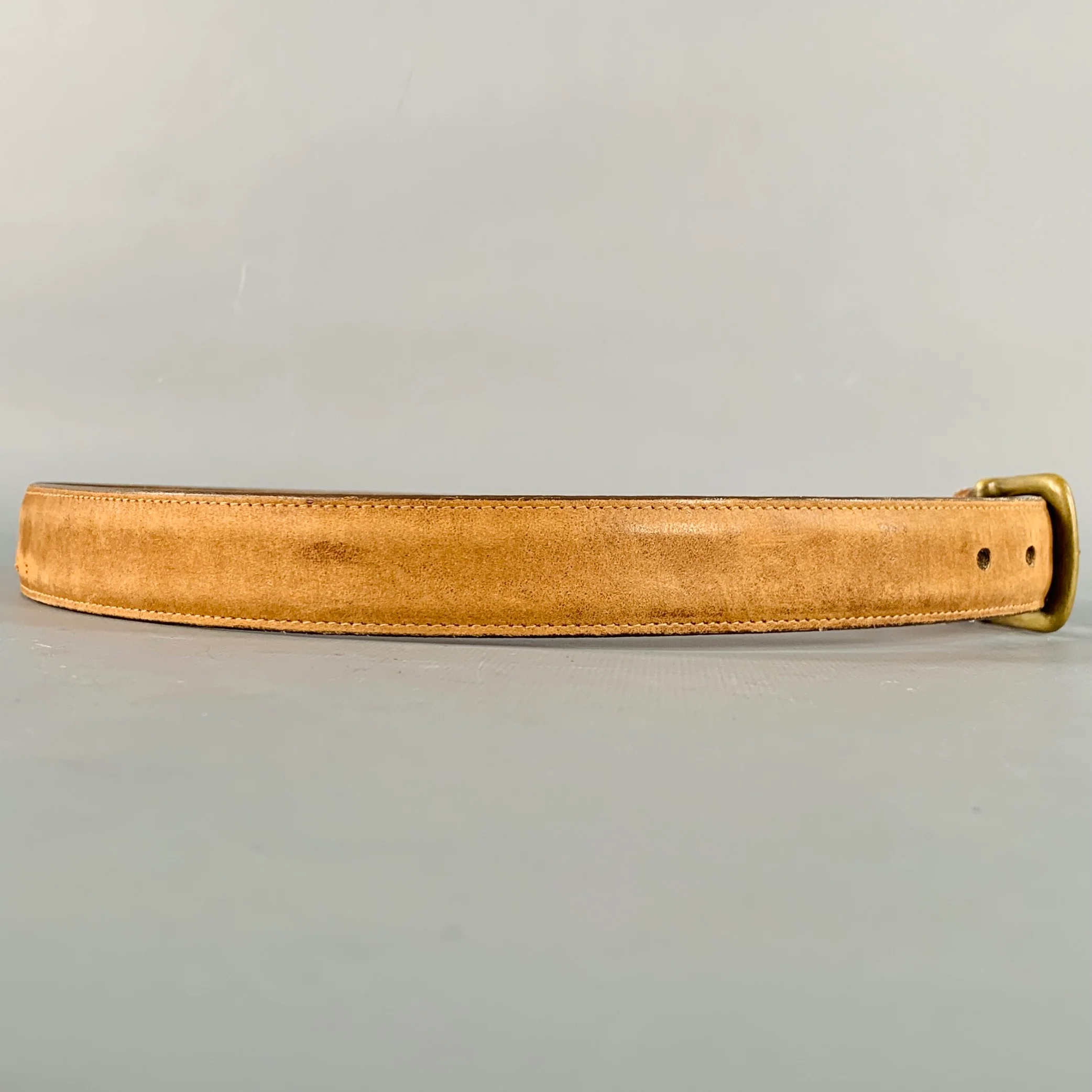 POLO by RALPH LAUREN Vintage Size 34 Beige Embroidered Leather Belt - Image 3