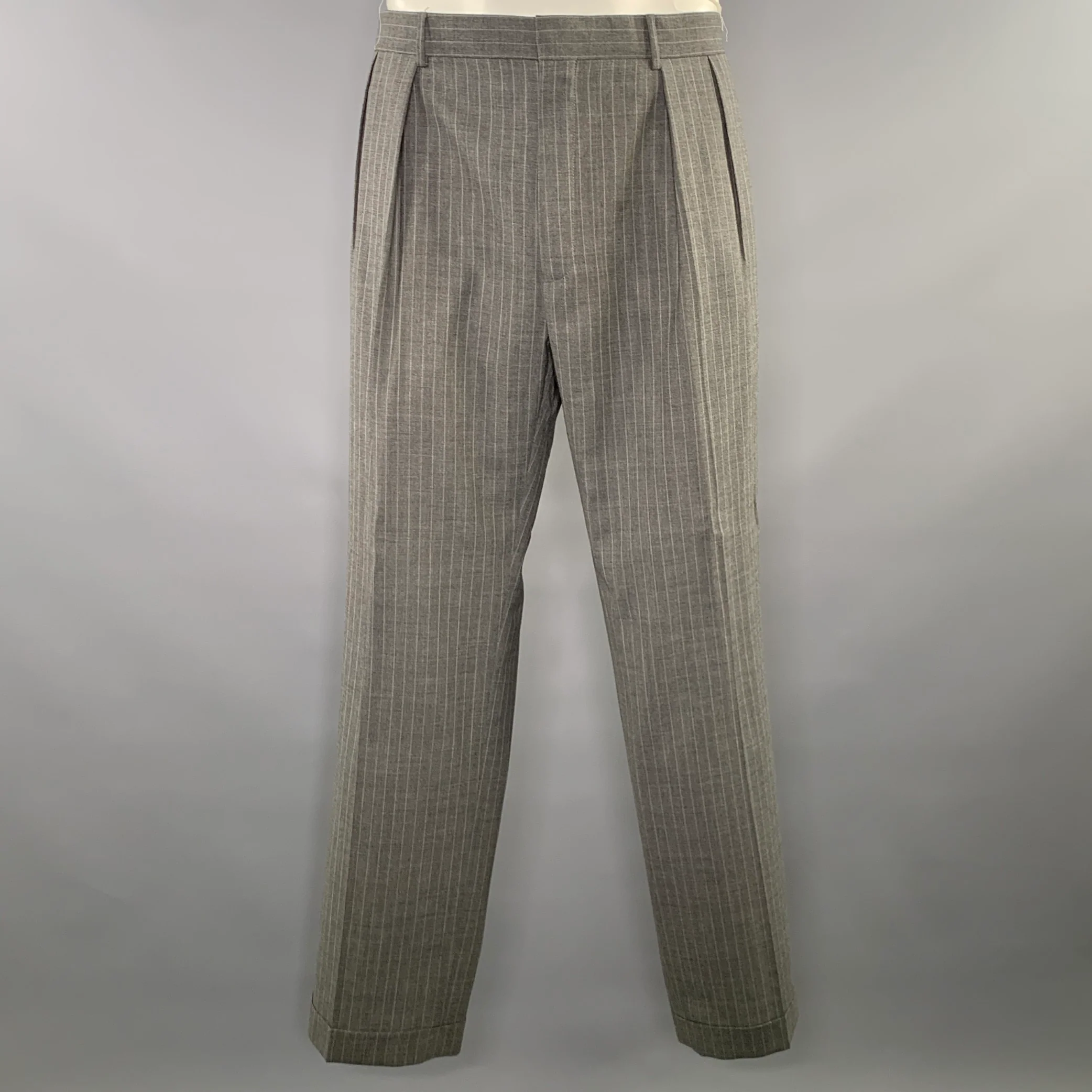 POLO Chest Size 44 Grey Pinstripe Wool Notch Lapel 36 30 Suit - Image 6