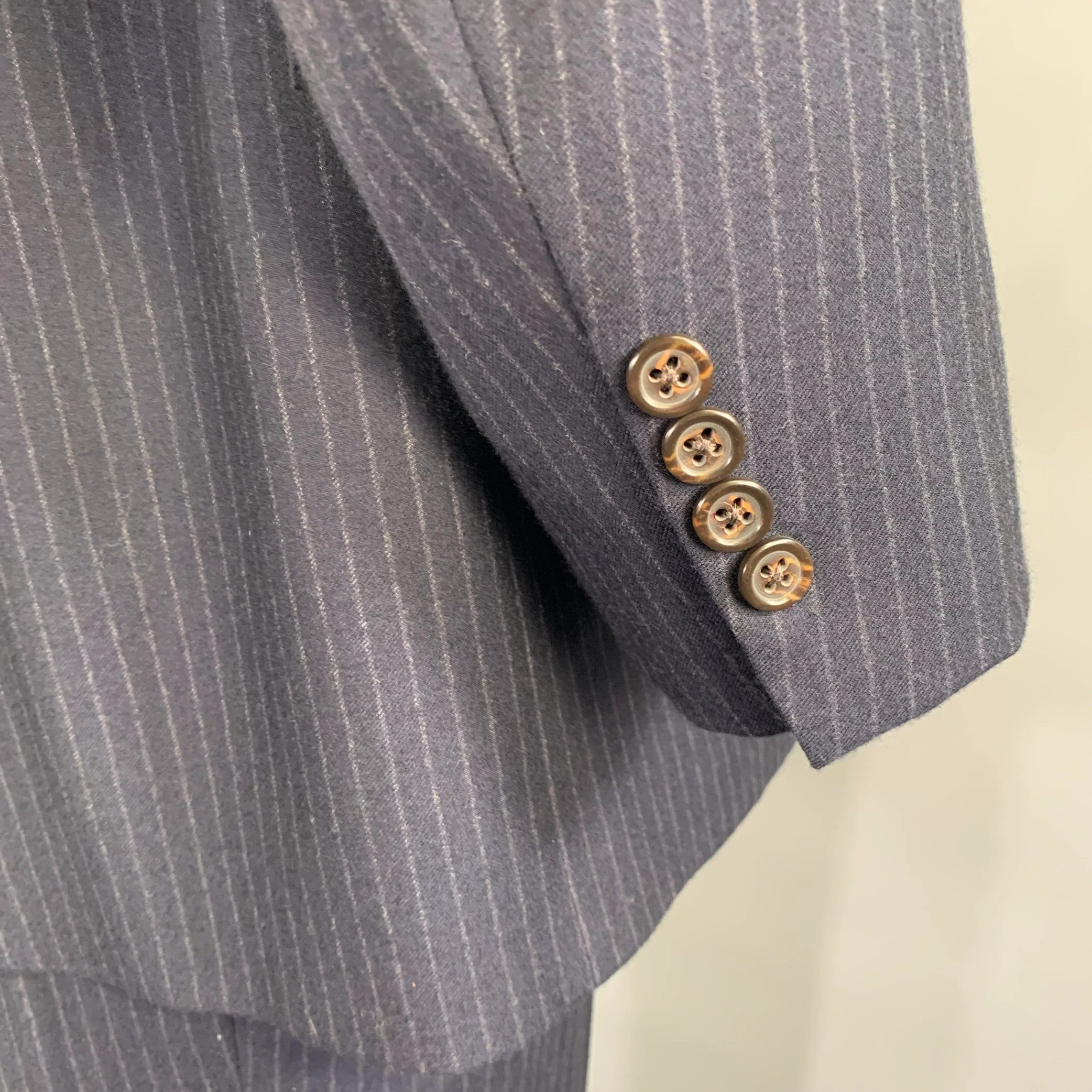 POLO Chest Size 44 Navy Light Grey Pinstripe Wool Notch Lapel 38 30 Suit - Image 6