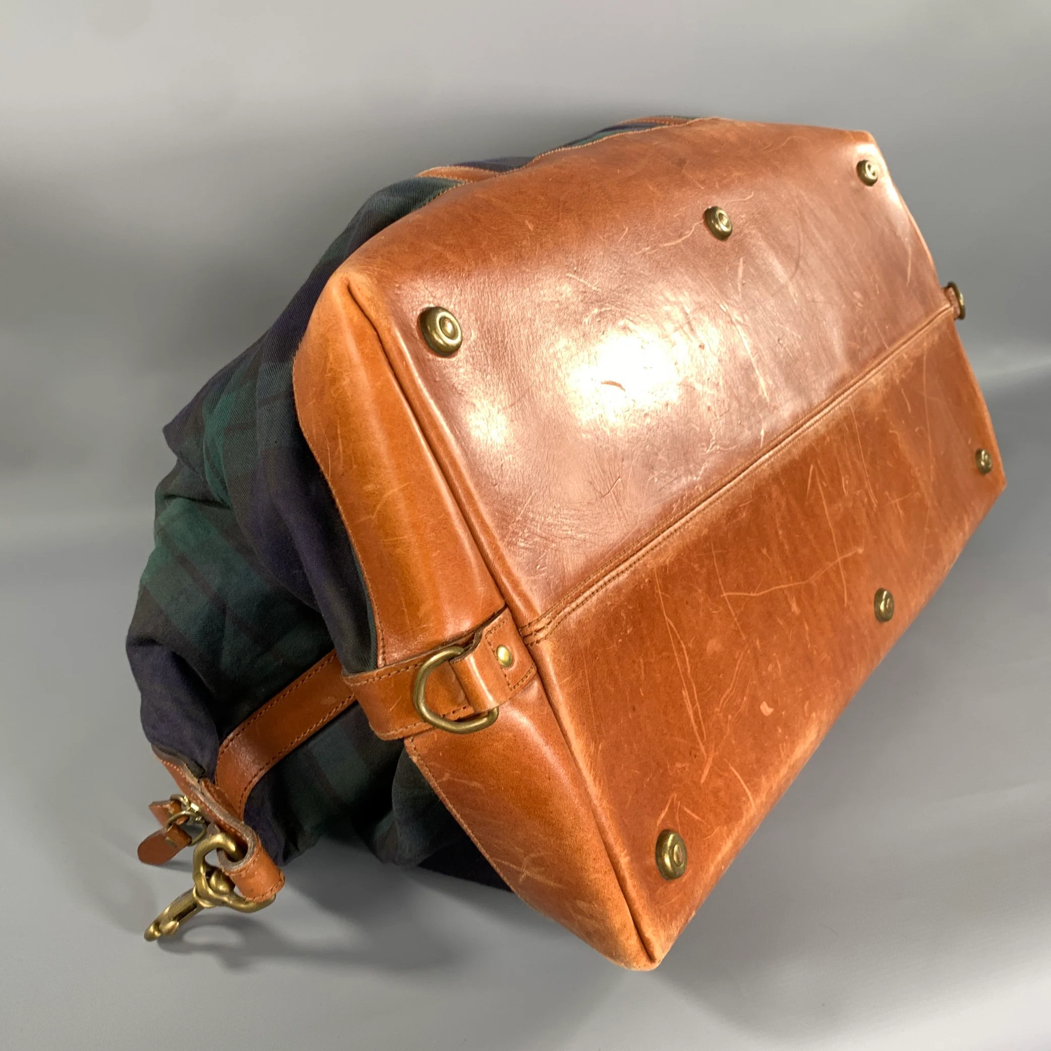 POLO Green Navy Plaid Canvas leather Bag - Image 8