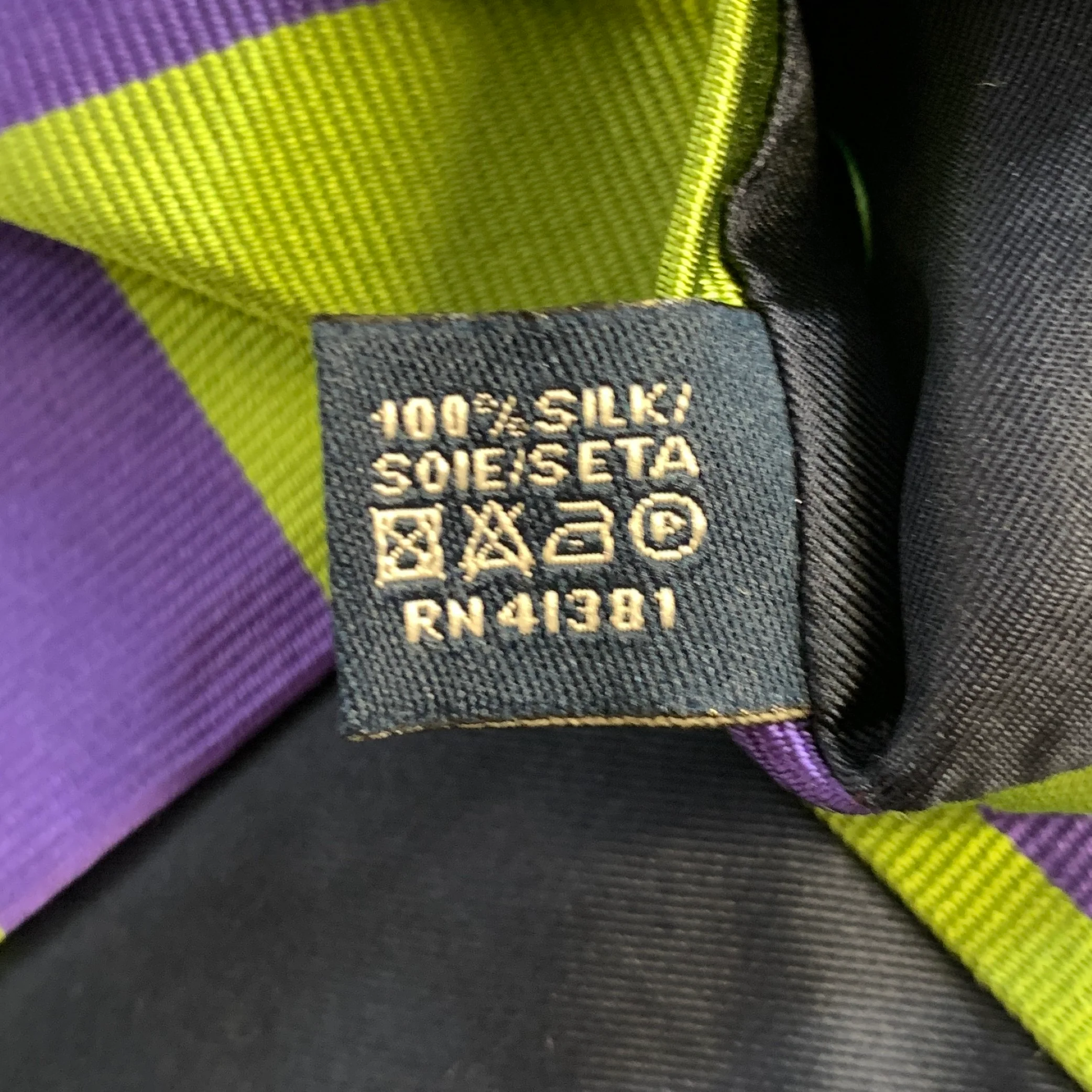 POLO Green Purple Stripe Silk Tie - Image 5