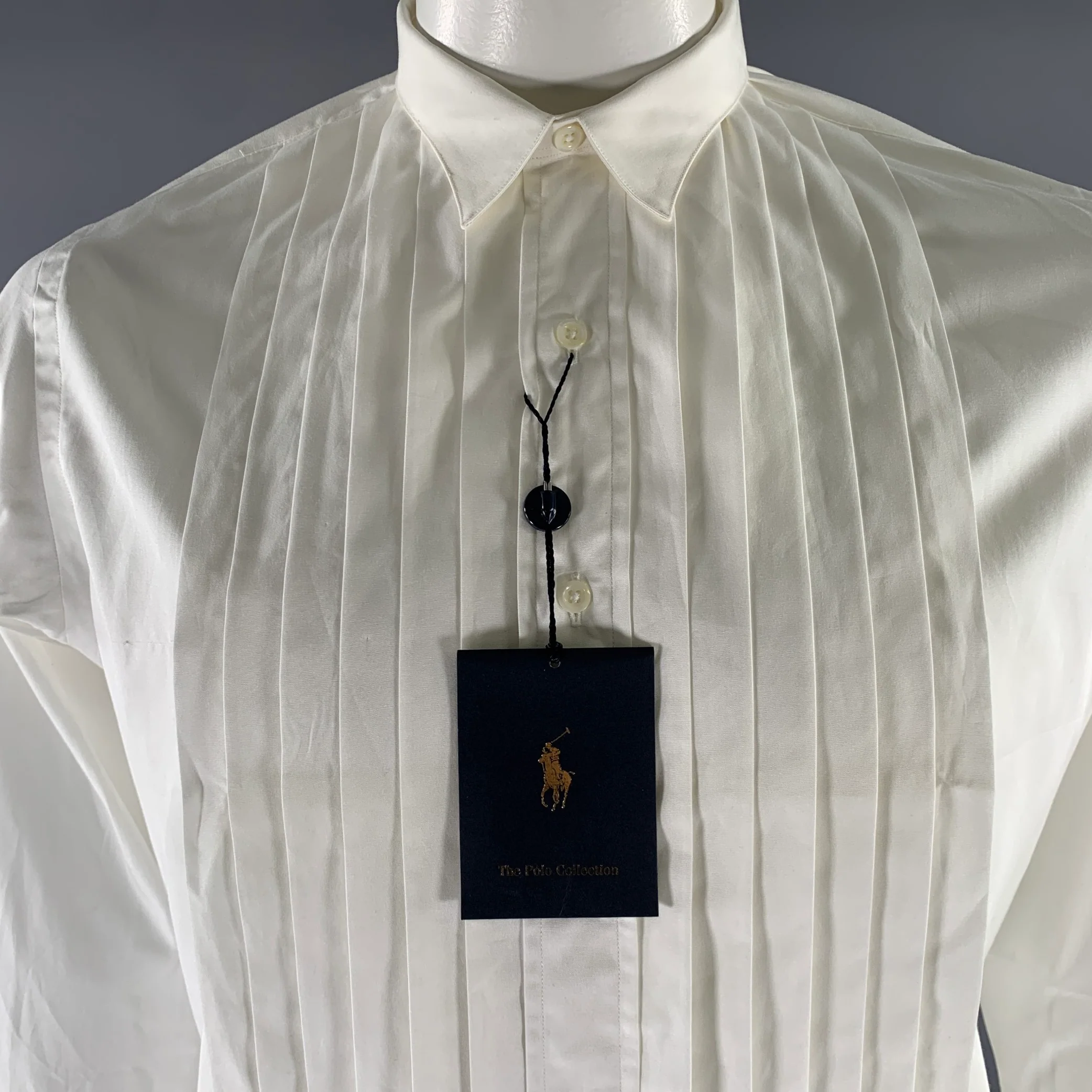POLO Size XL White Ruffled Cotton Tuxedo Long Sleeve Shirt - Image 2
