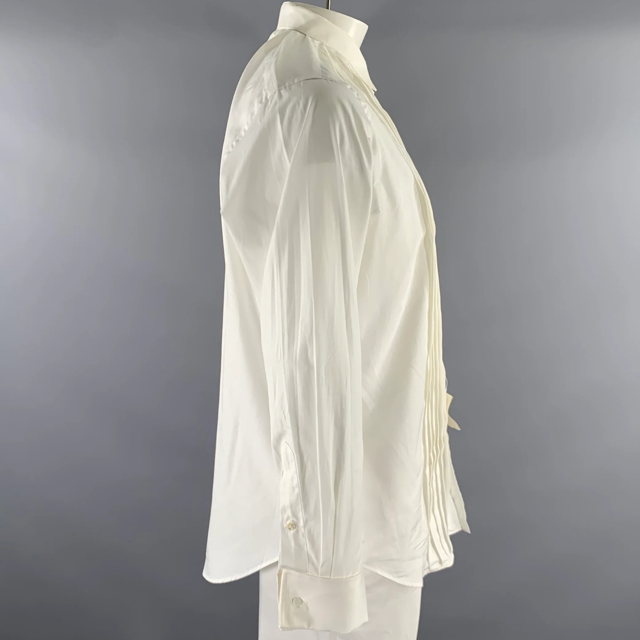 POLO Size XL White Ruffled Cotton Tuxedo Long Sleeve Shirt - Image 3