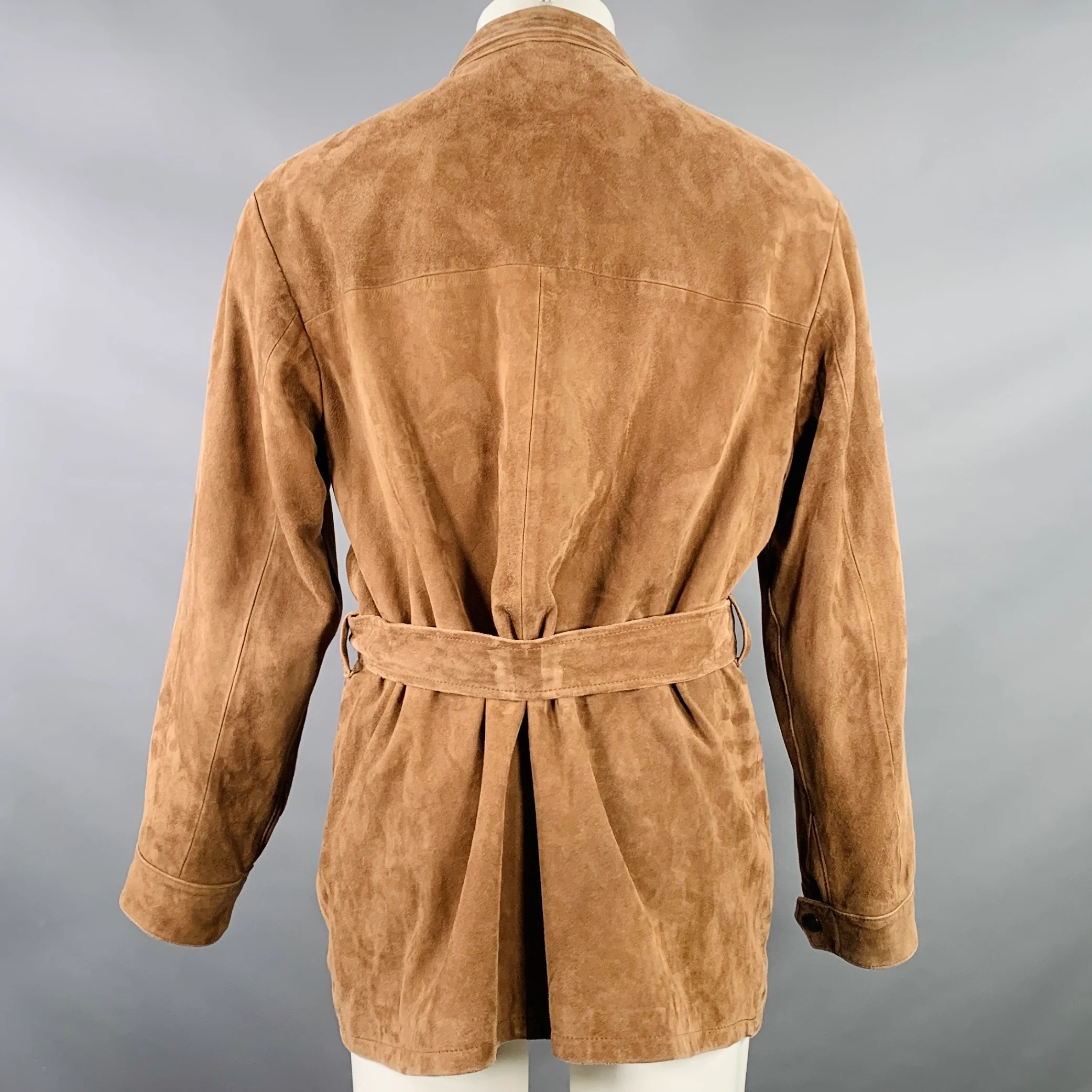 POLO SPORT Size M Brown Textured Suede Belted Jacket - Image 3