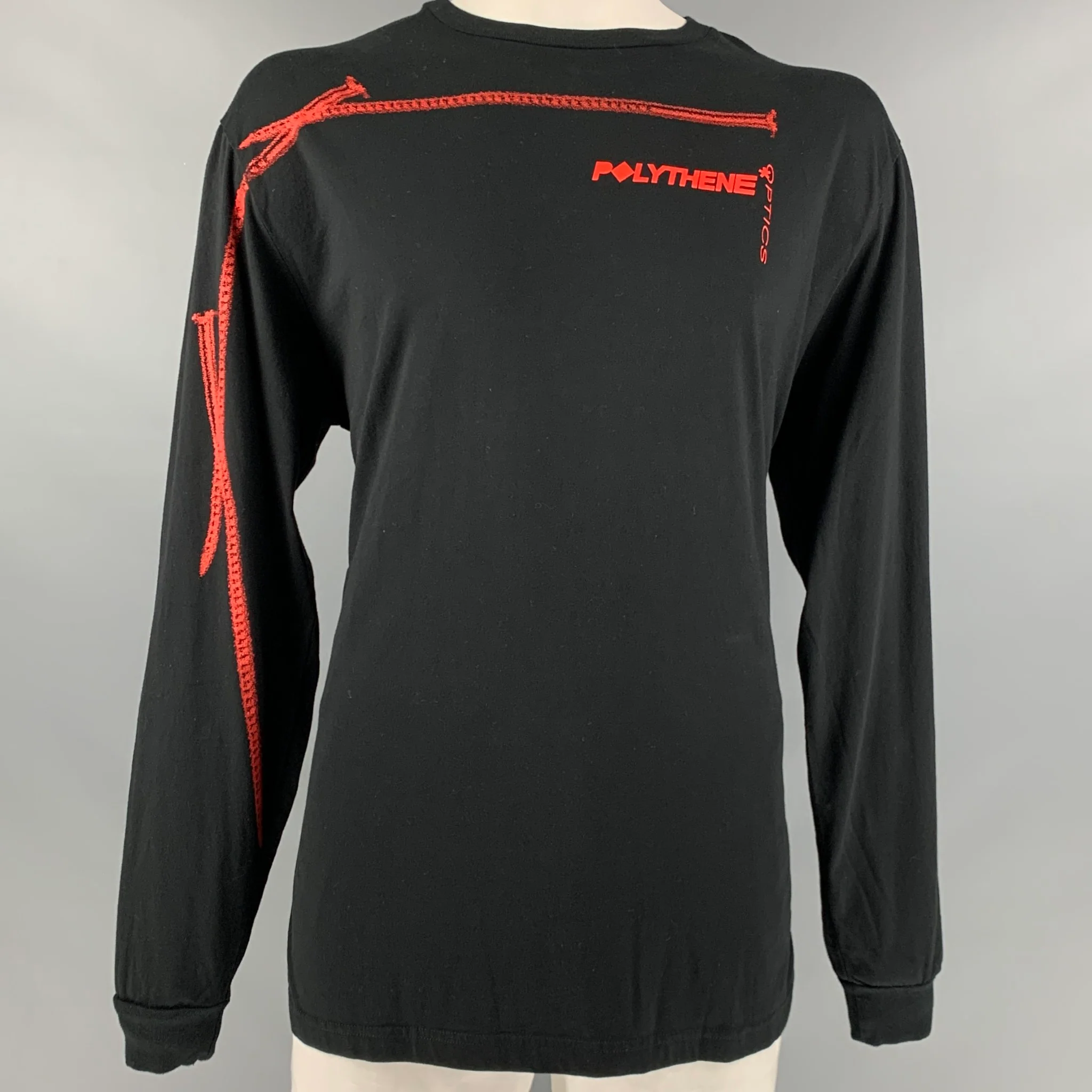 POLYTHENE Size XXL Black Orange Logo Cotton Long Sleeve T-shirt