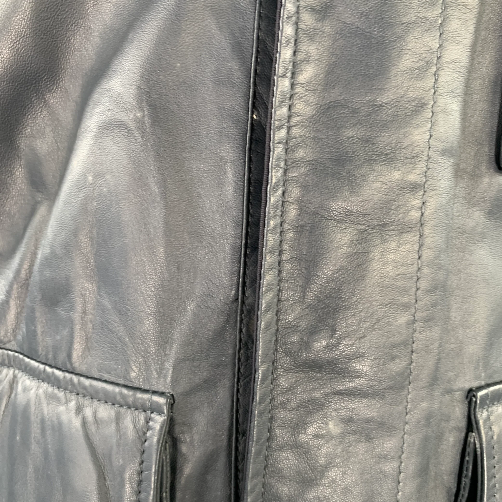 PORSCHE DESIGN Size L Grey Charcoal Leather Reversible Jacket - Image 7