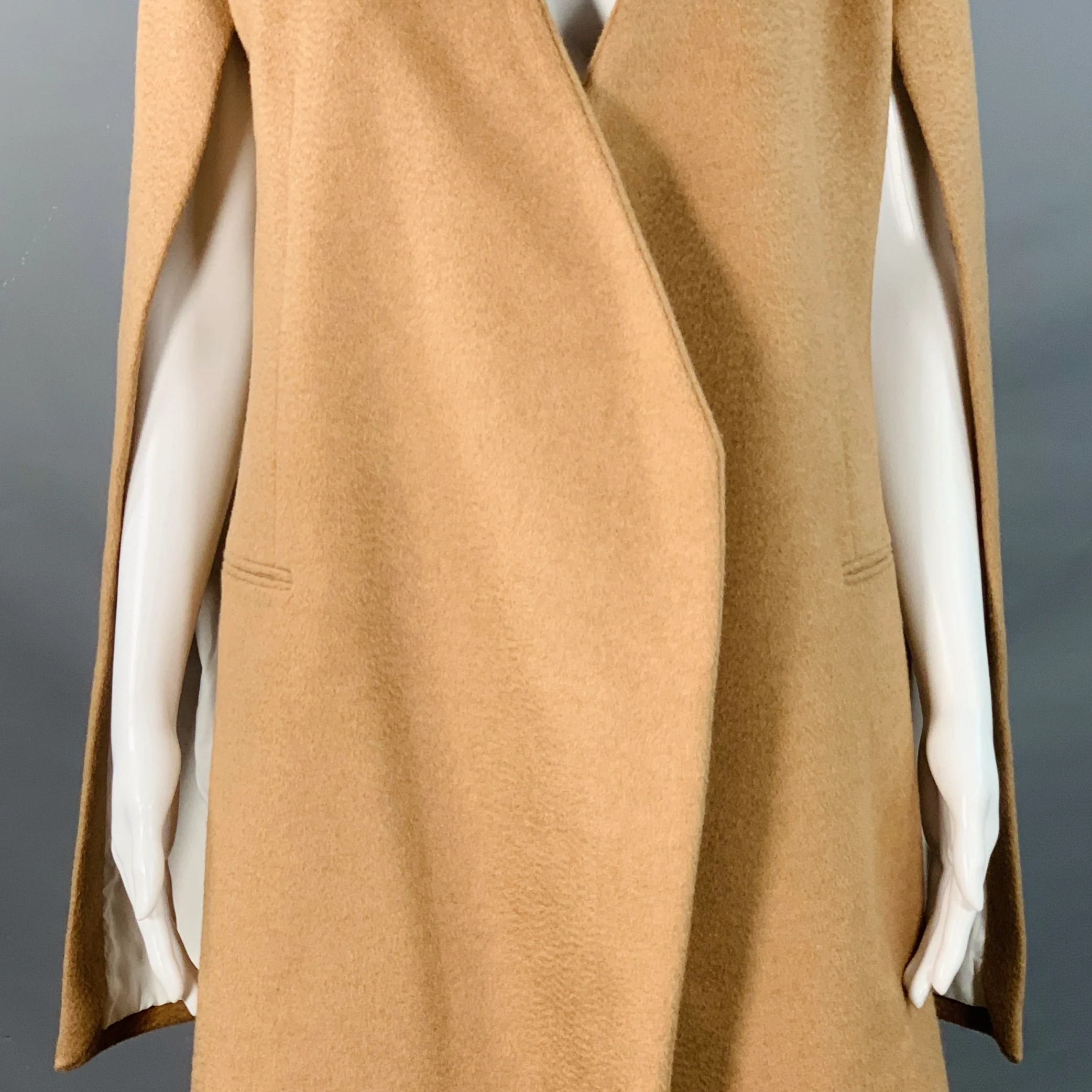PORTS 1961 FW19 Size 4 Tan Camel Hair Textured Open Front Cape Coat - Image 2