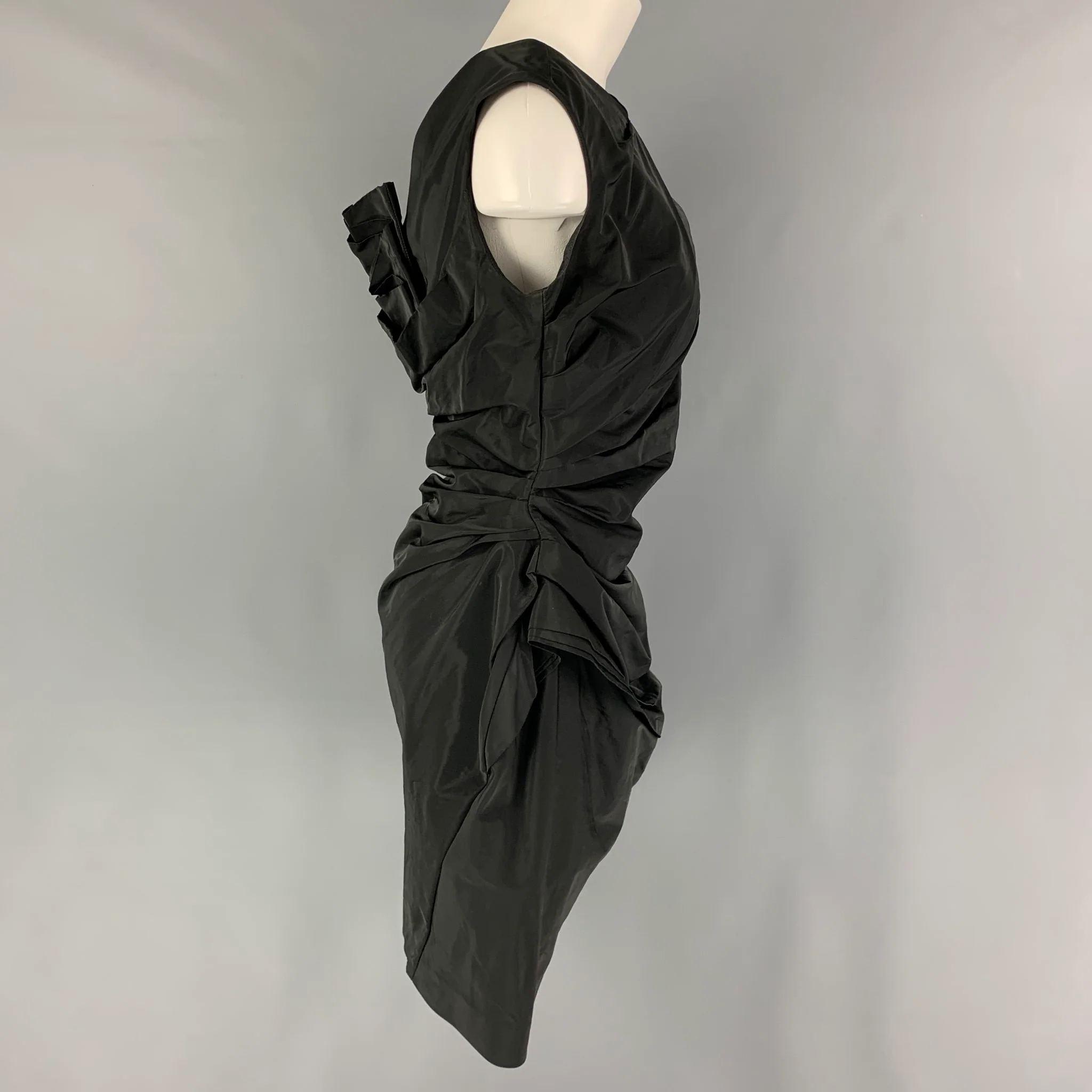 PORTS 1961 Size 10 Black Polyamide Polyester Ruched Sleeveless Cocktail Dress - Image 3