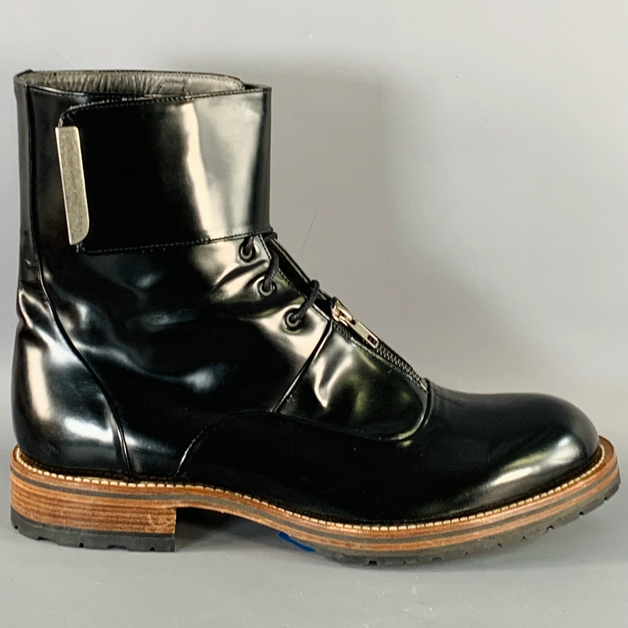 PORTS 1961 Size 11 Black Brown Leather Lace-Up Zipper Boots - Image 2